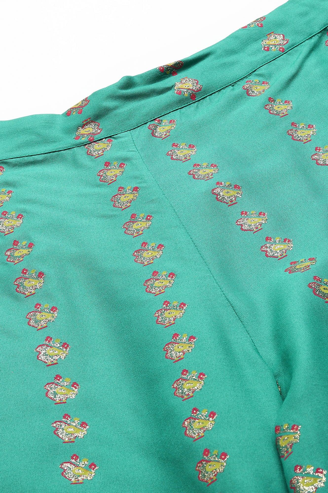 Green Rayon Printed Parallel Pants - wforwoman