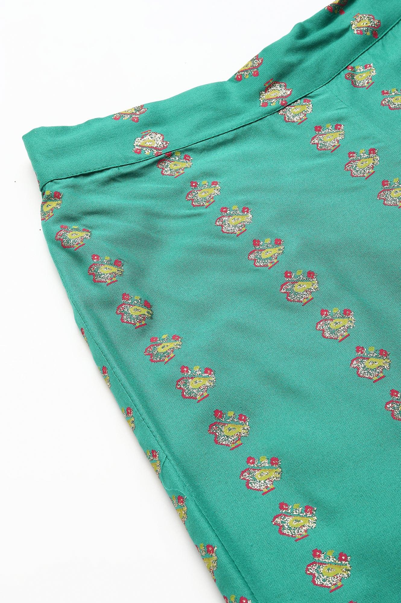 Green Rayon Printed Parallel Pants - wforwoman