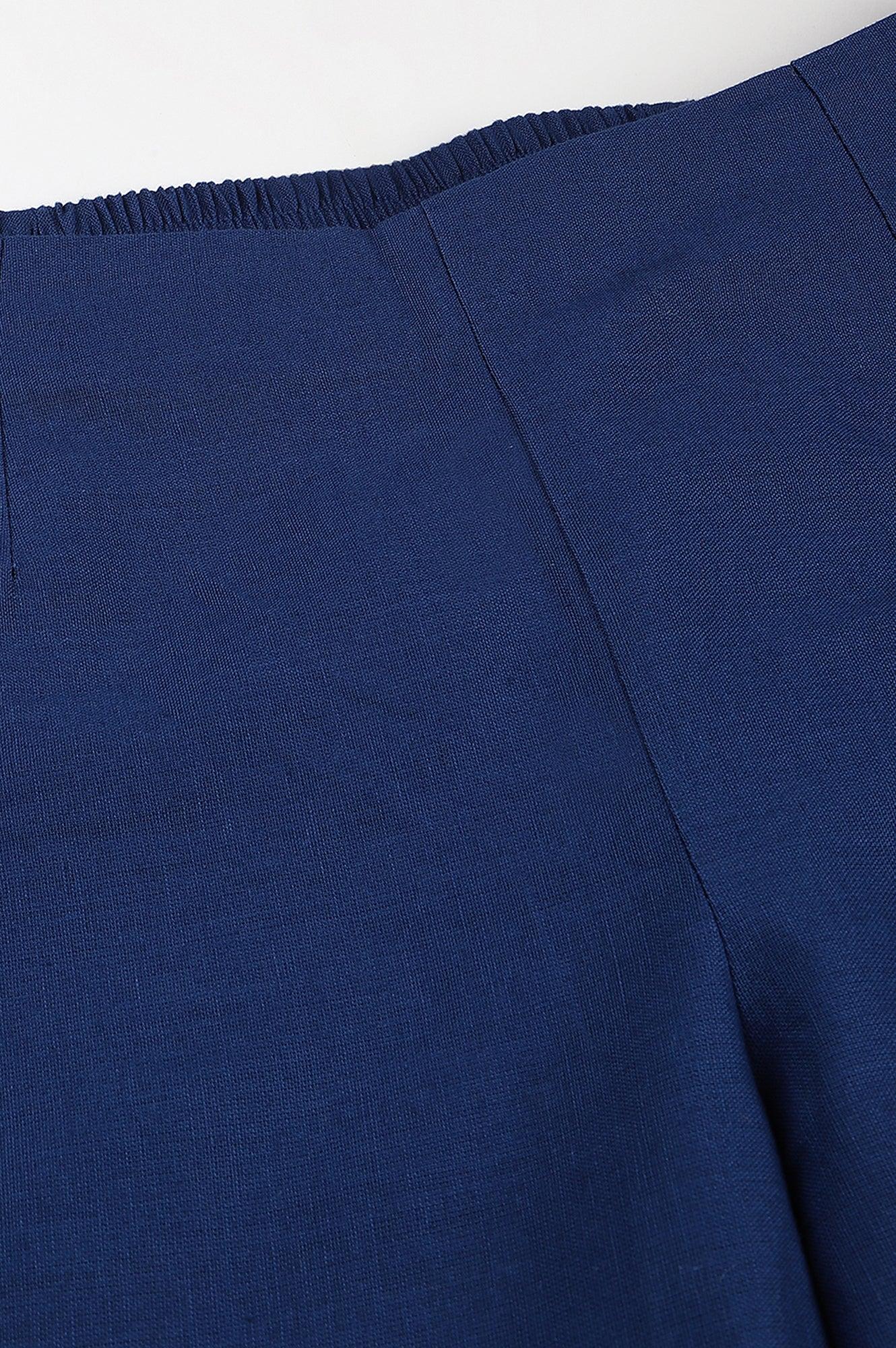 Indigo Blue Cotton Blend Slim Pants - wforwoman