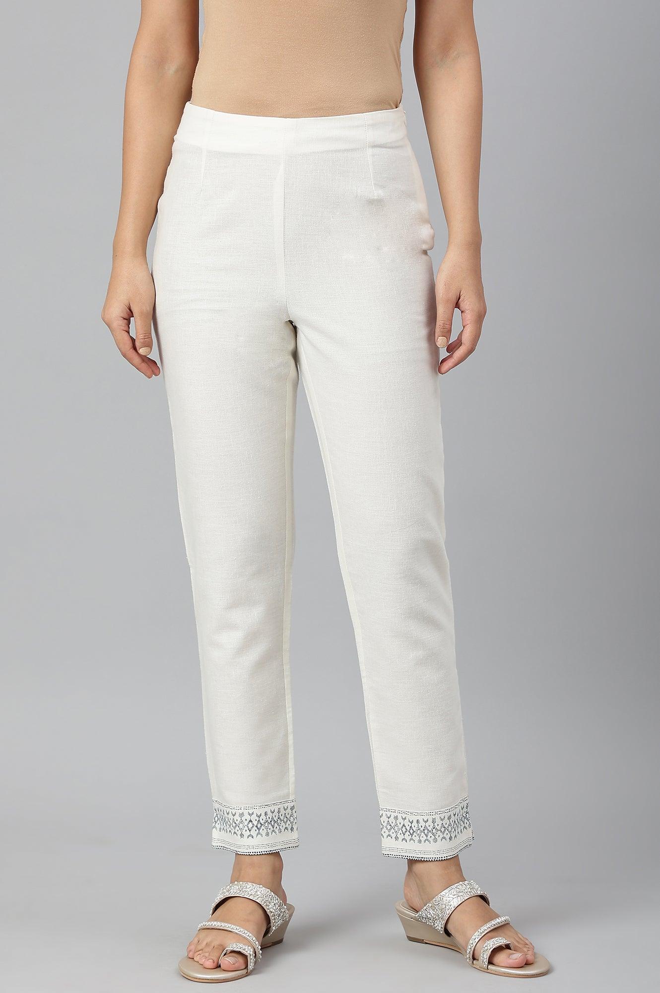 Lily White Cotton Blend Slim Pants - wforwoman