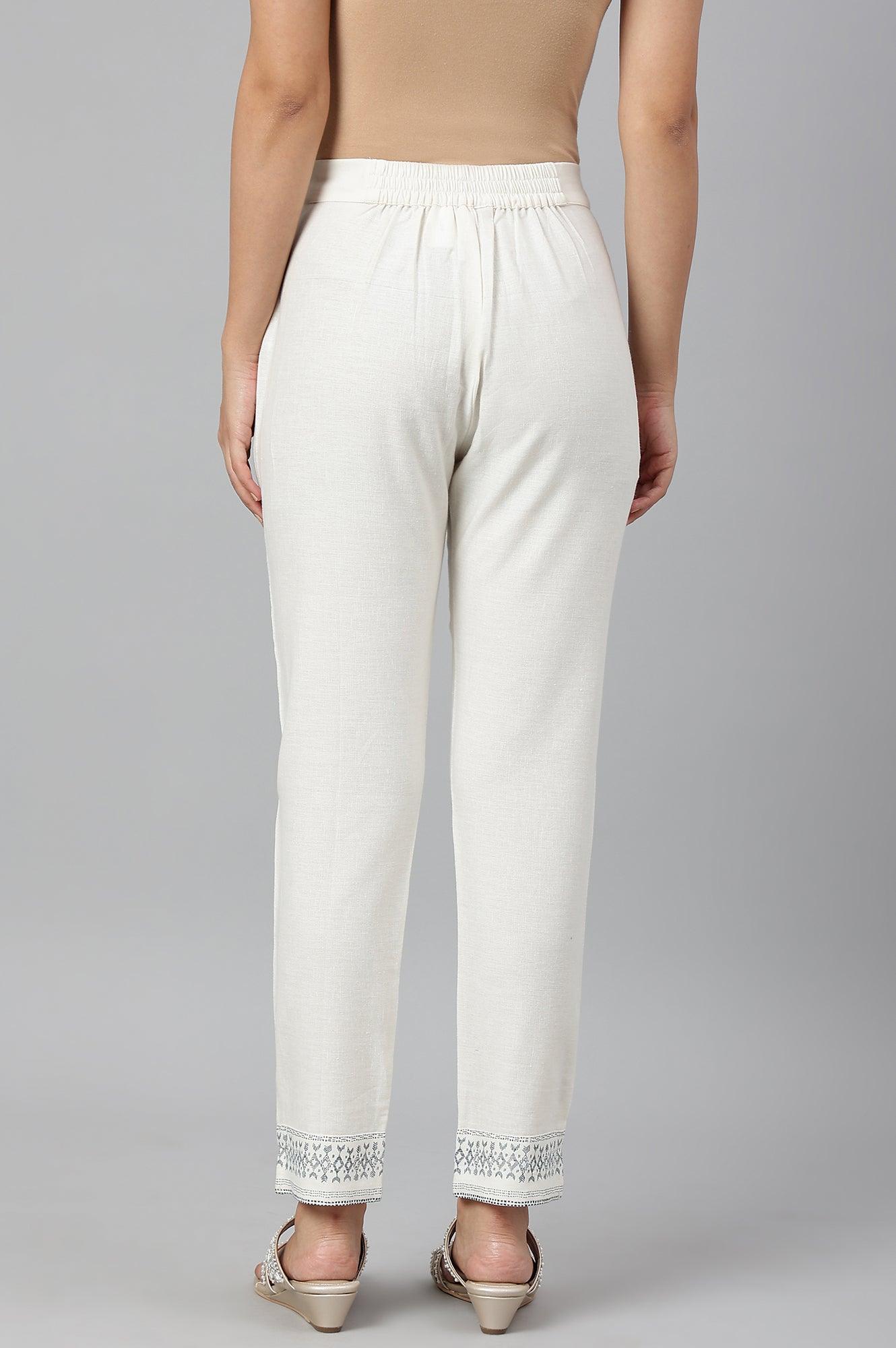 Lily White Cotton Blend Slim Pants - wforwoman