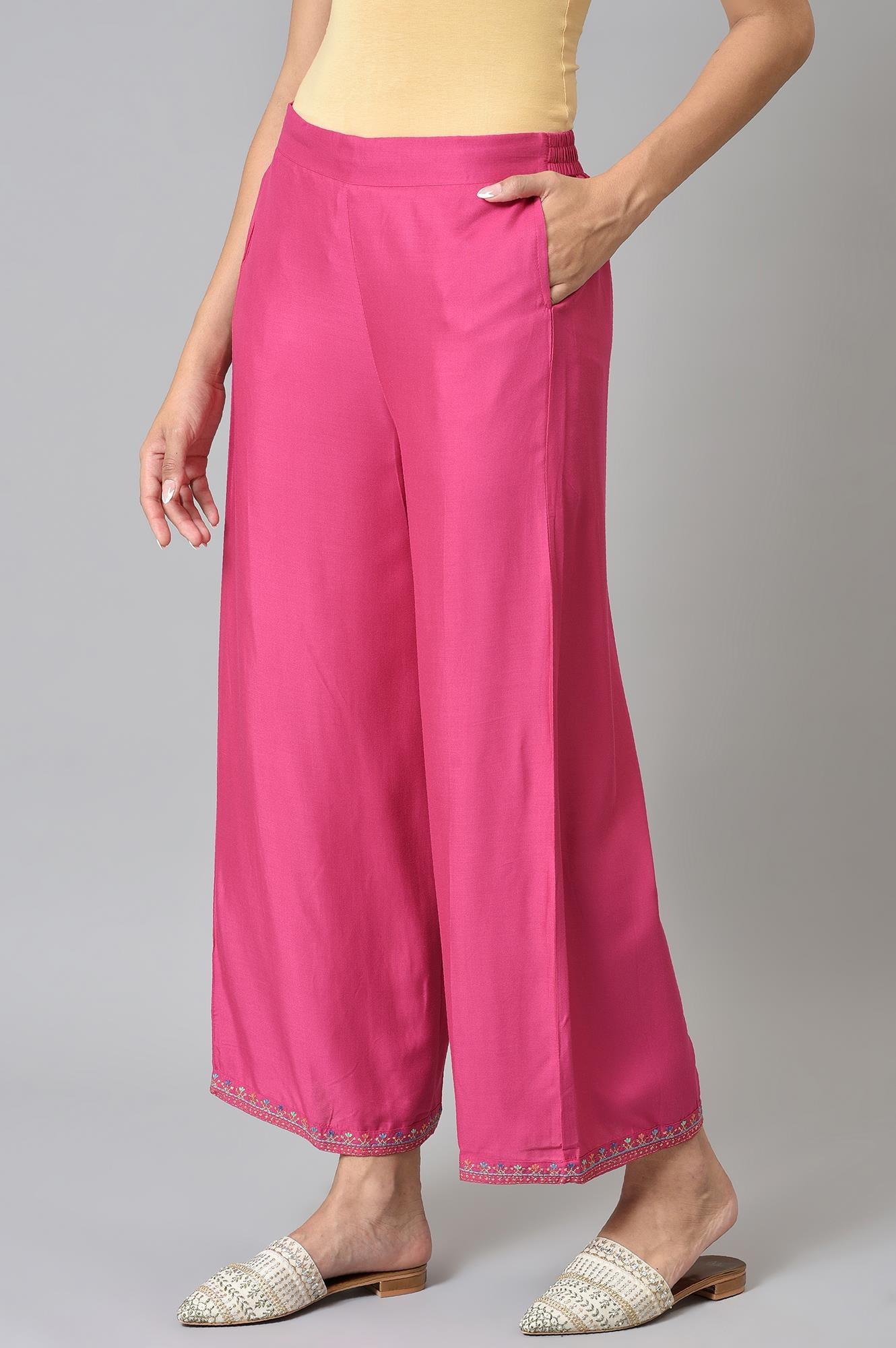 Dark Pink Festive Parallel Pants - wforwoman
