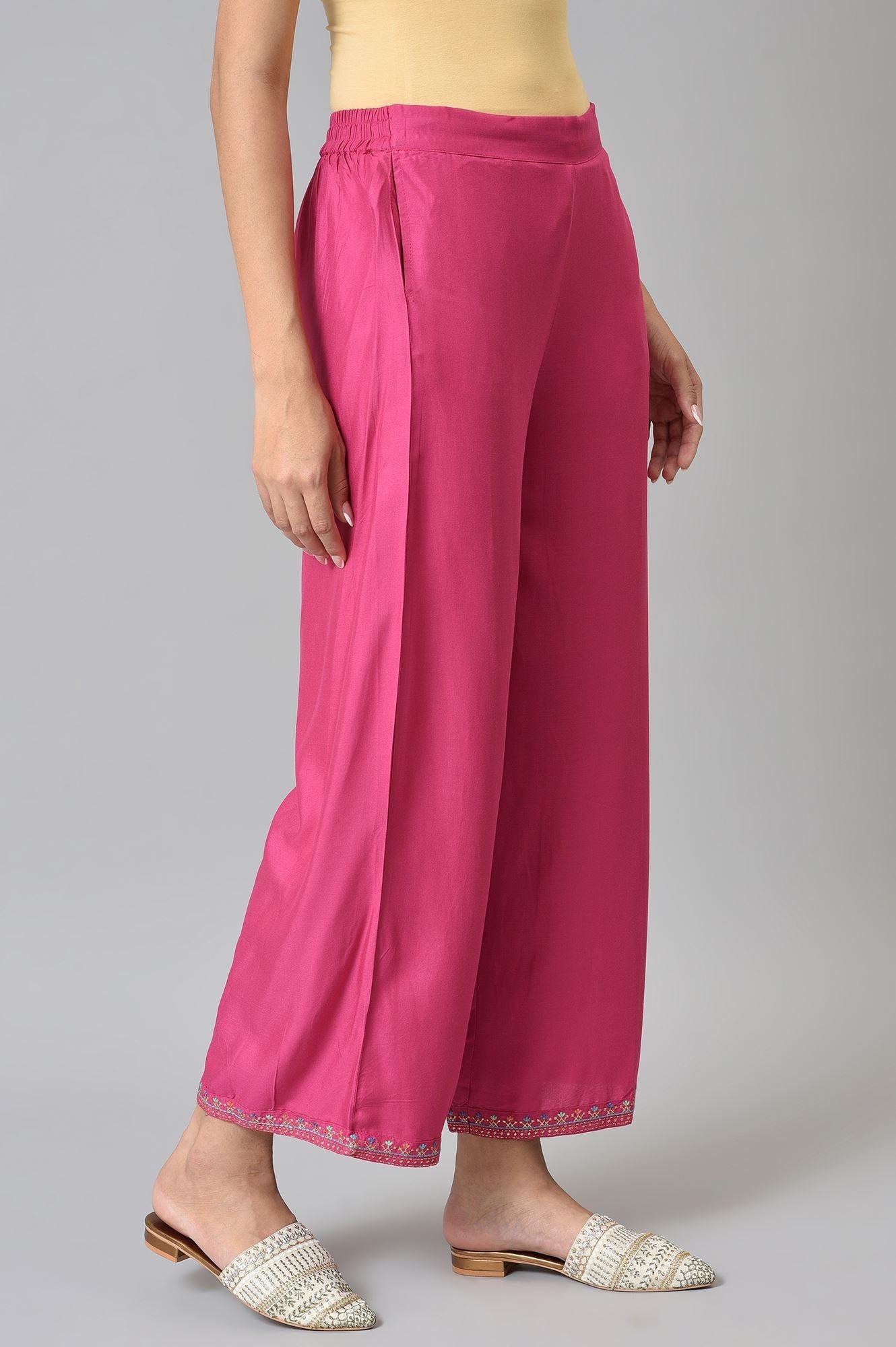 Dark Pink Festive Parallel Pants - wforwoman