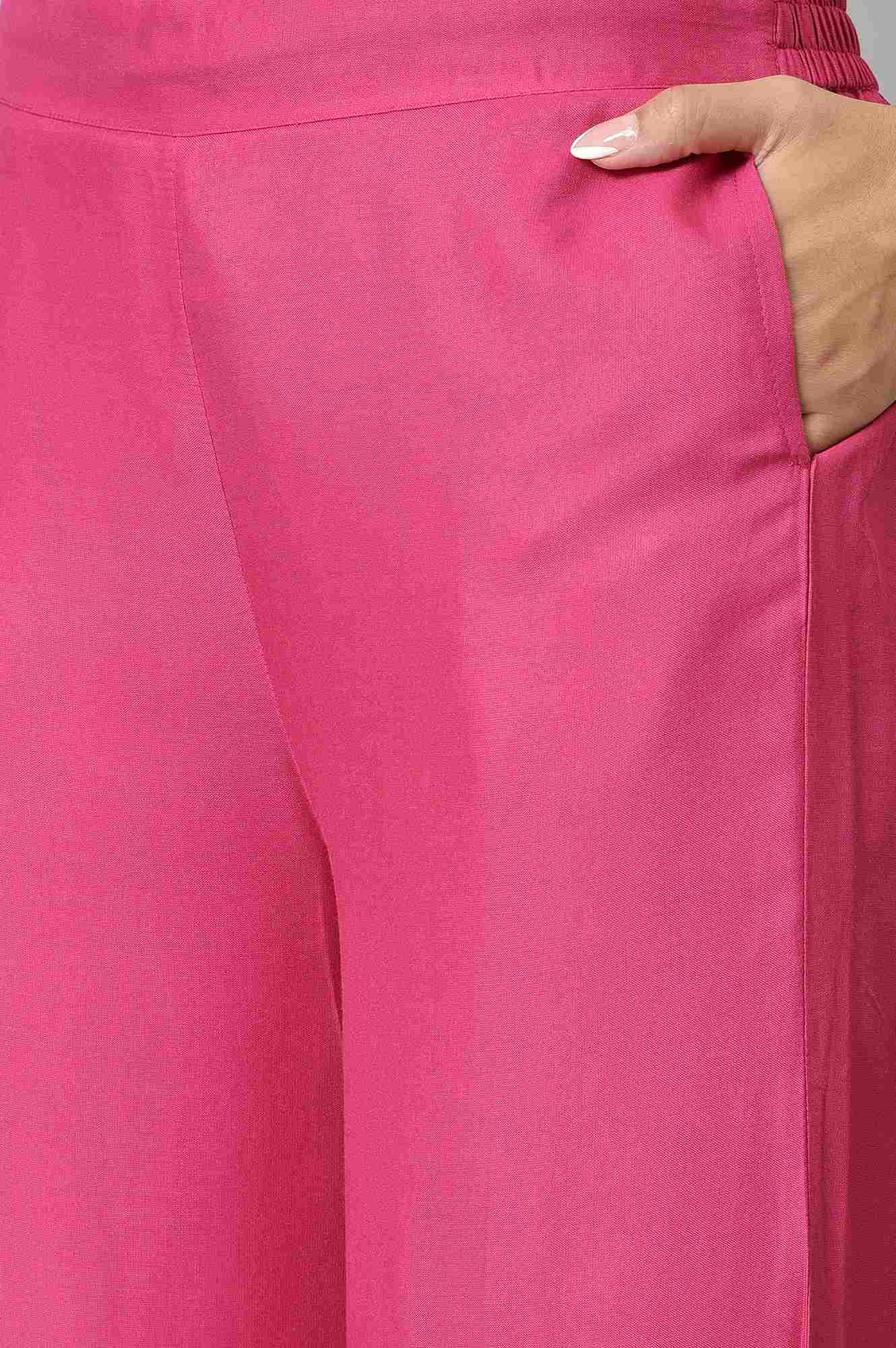 Dark Pink Festive Parallel Pants - wforwoman