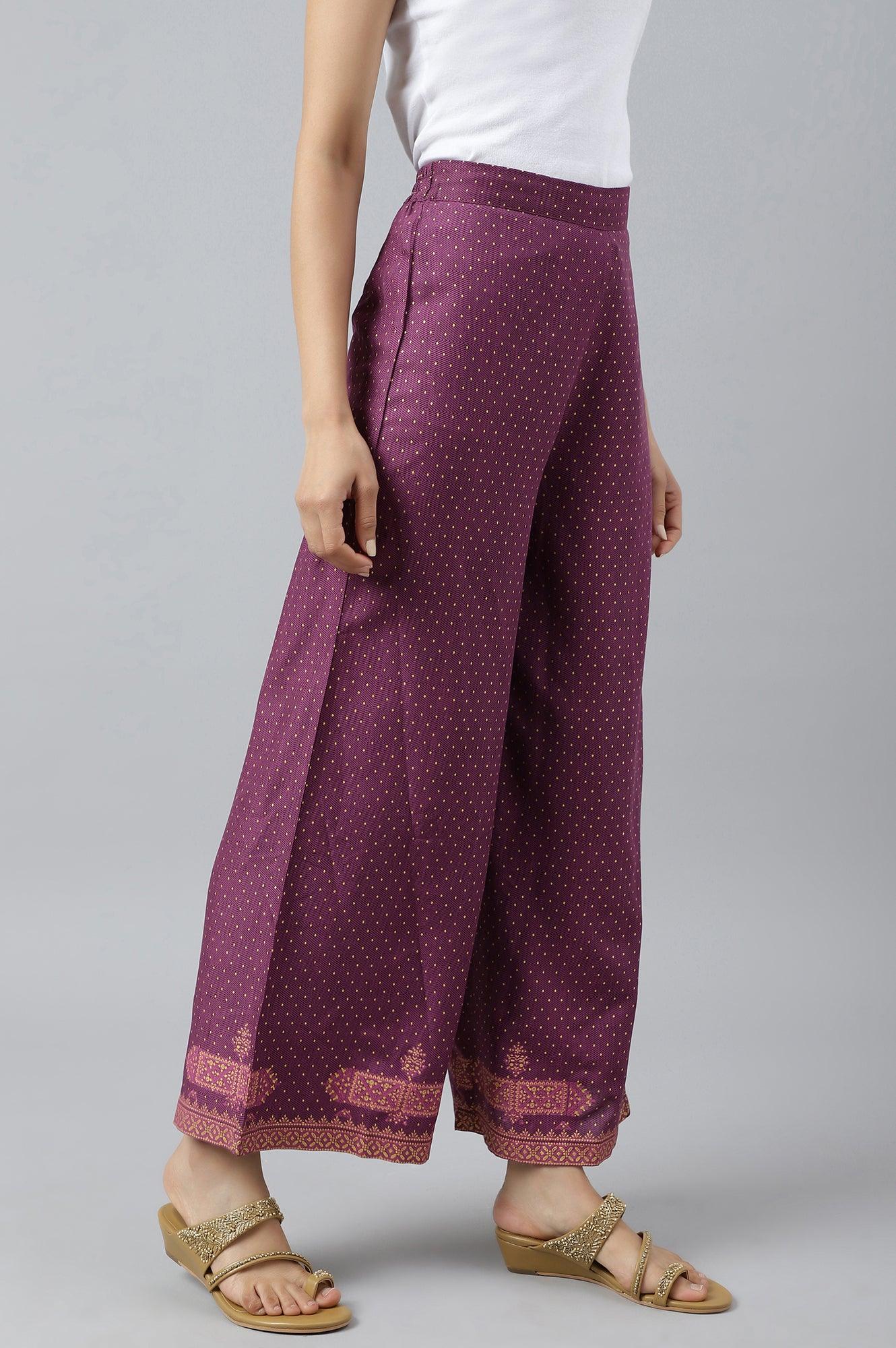 Orchid Purple Rayon Printed Parallel Pants - wforwoman