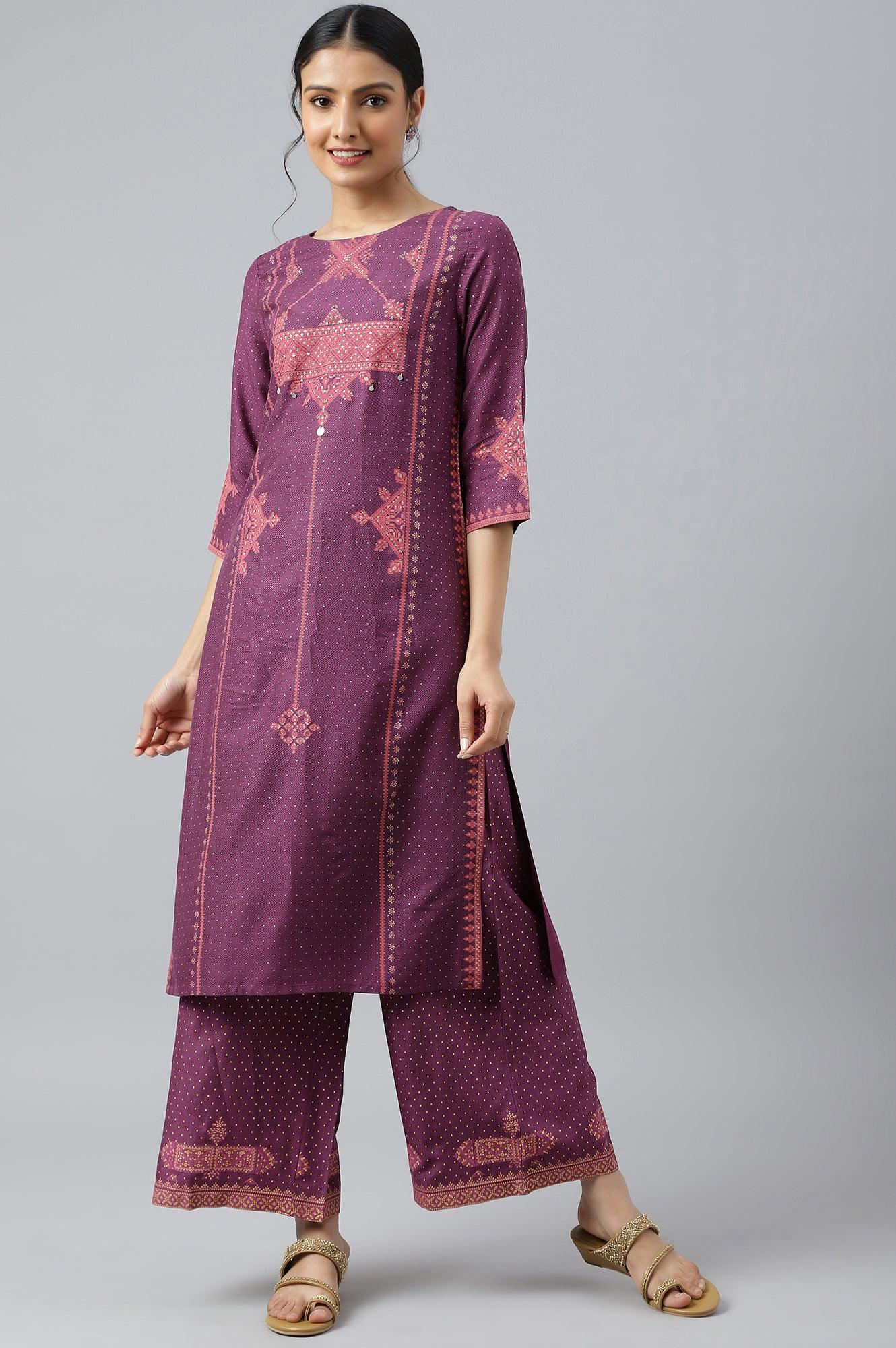 Orchid Purple Rayon Printed Parallel Pants - wforwoman