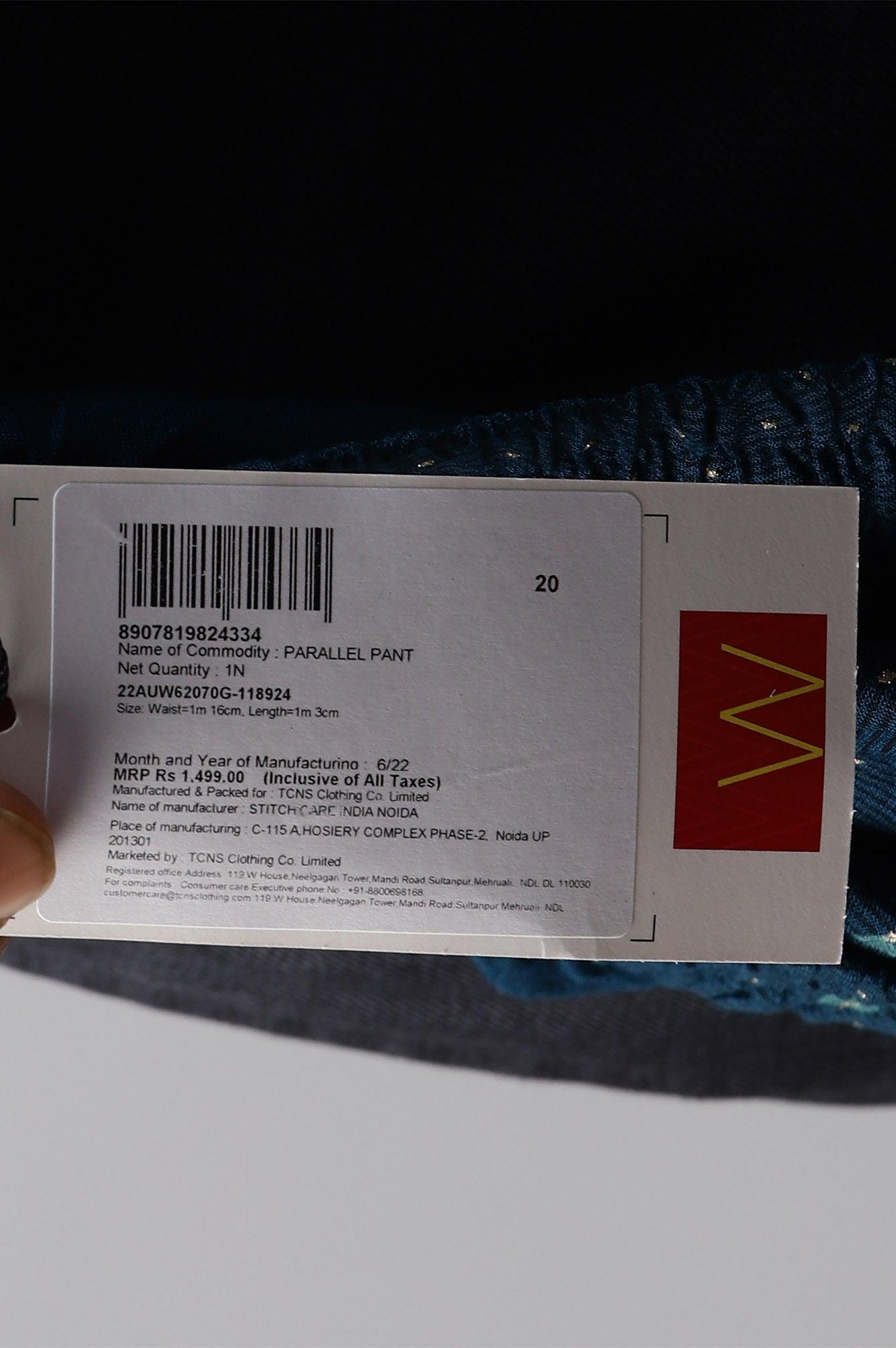 Plus Size Dark Blue Rayon Printed Parallel Pants - wforwoman