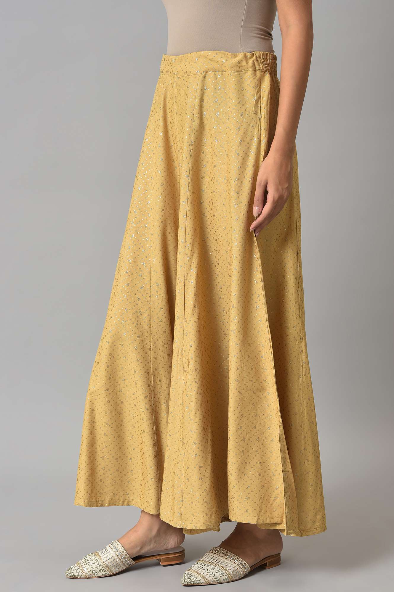Golden Glitter Rayon Culottes In Polka Dots