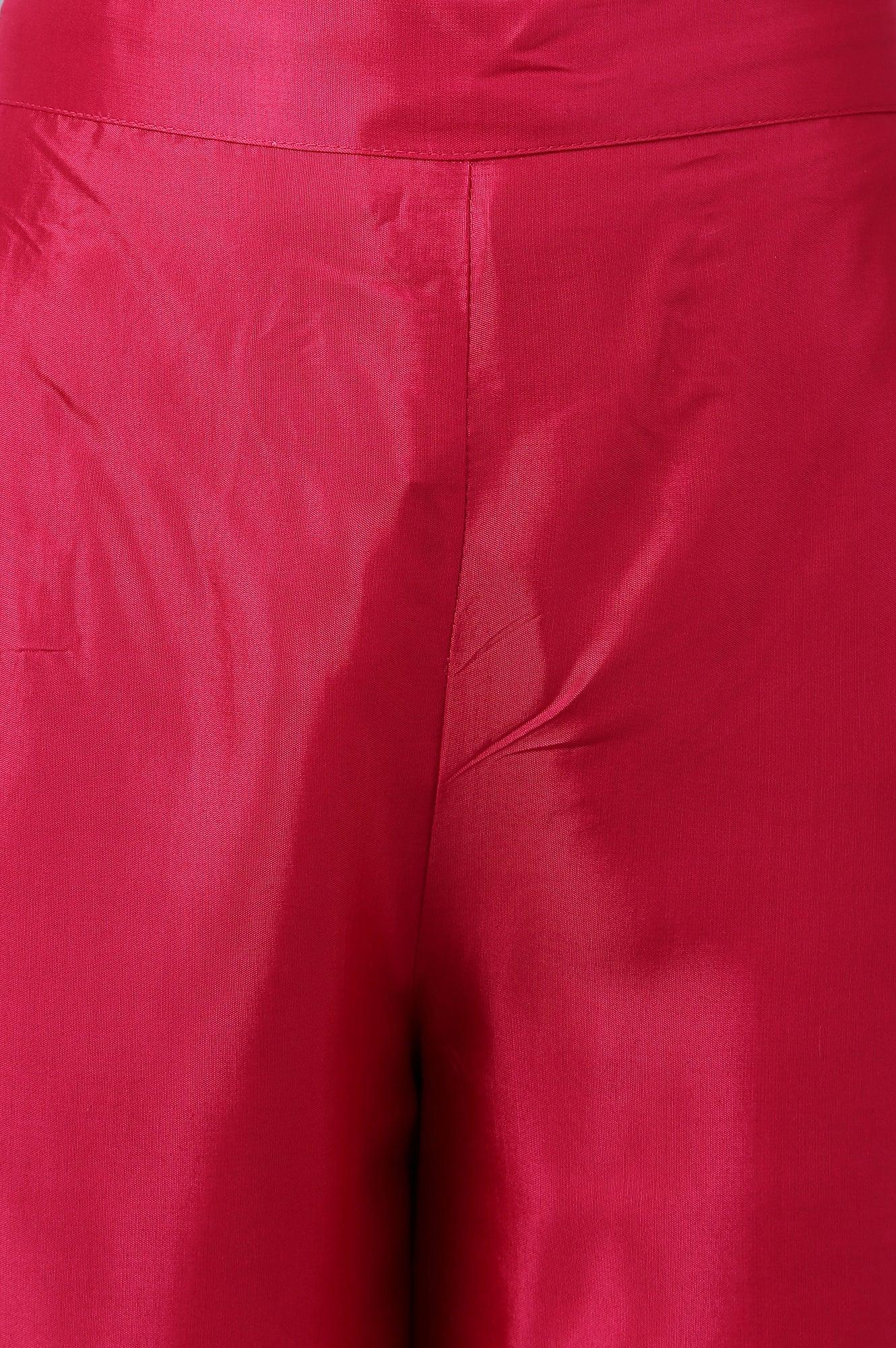 Dark Pink Shantung Straight Parallel Pants - wforwoman