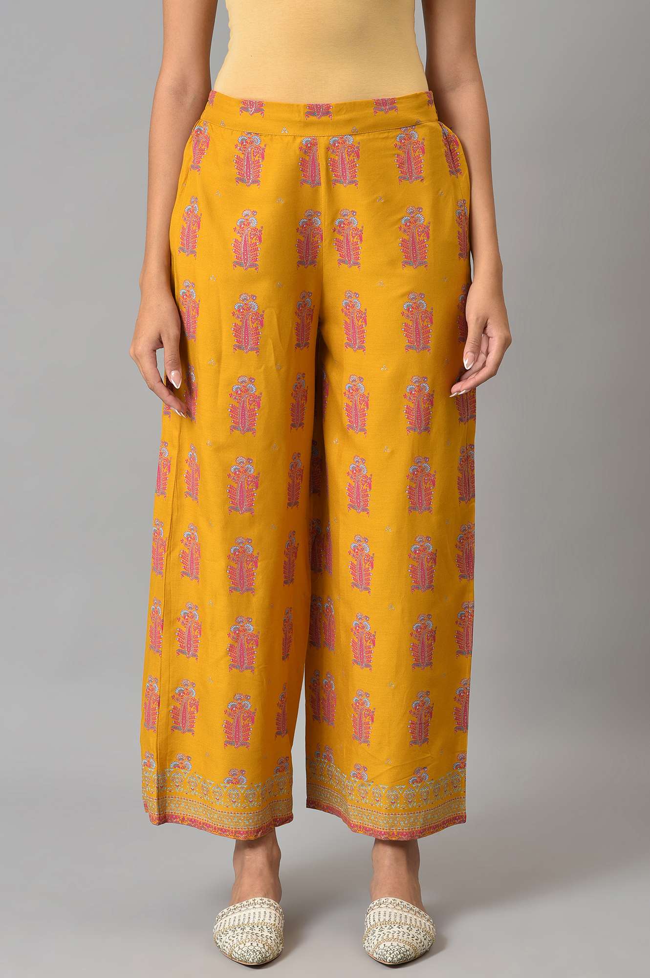 Yellow Metallic Embroidery Straight Kurta and Parallel Pant Set