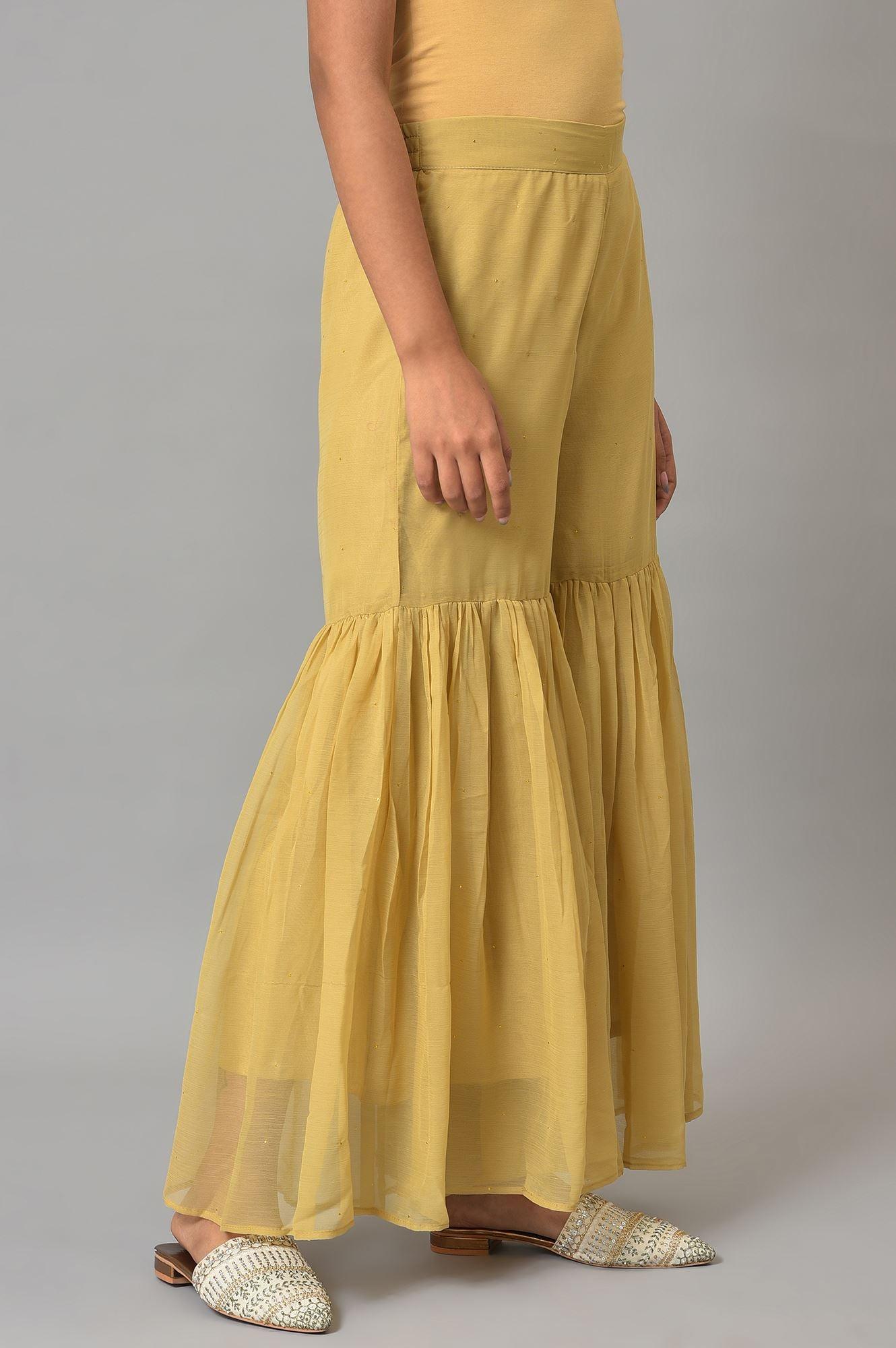 Gold Chiffon Flared Sharara - wforwoman