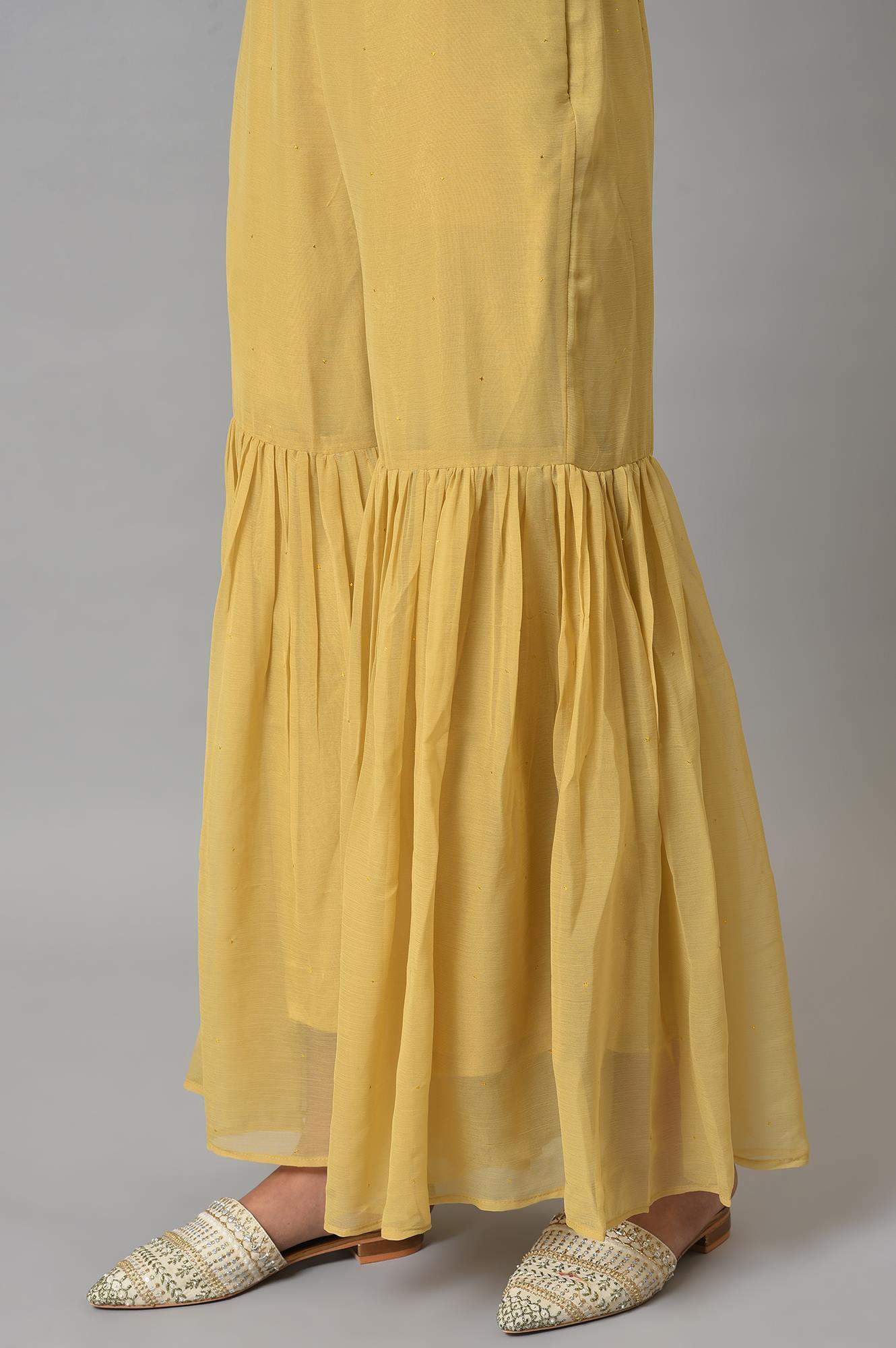 Gold Chiffon Flared Sharara - wforwoman