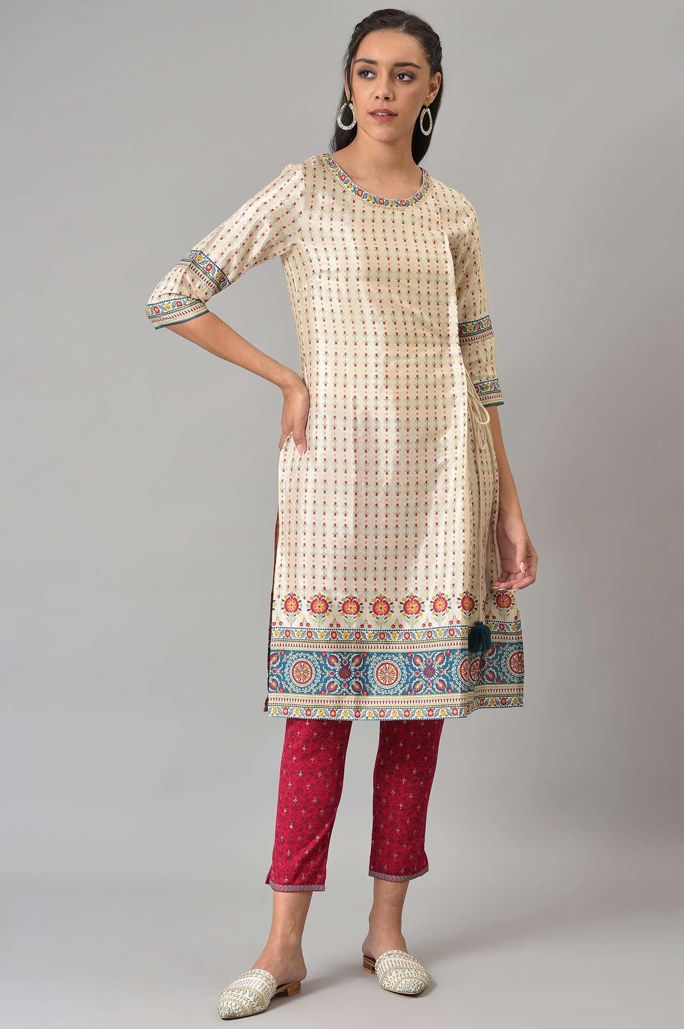 Fuchsia Pink Floral Printed Slim Pants - wforwoman