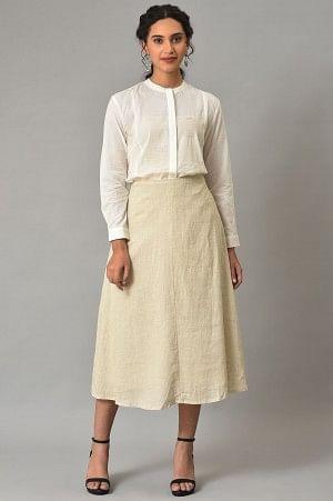 Ecru A-Line Stripe Printed Skirt - wforwoman