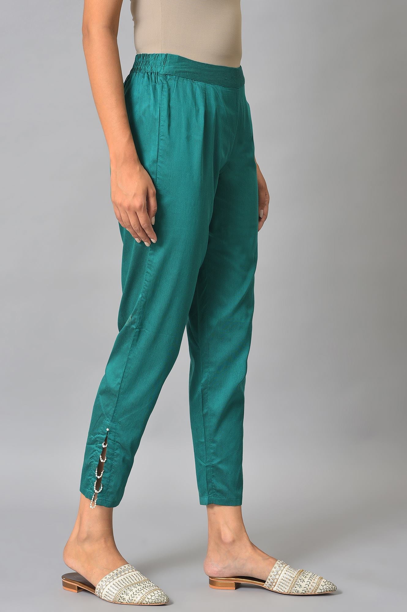 Green Metallic Embroidery Straight Kurta and Slim Pant Set