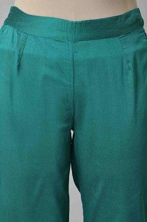 Dark Green Solid Light Festive Slim Pants - wforwoman