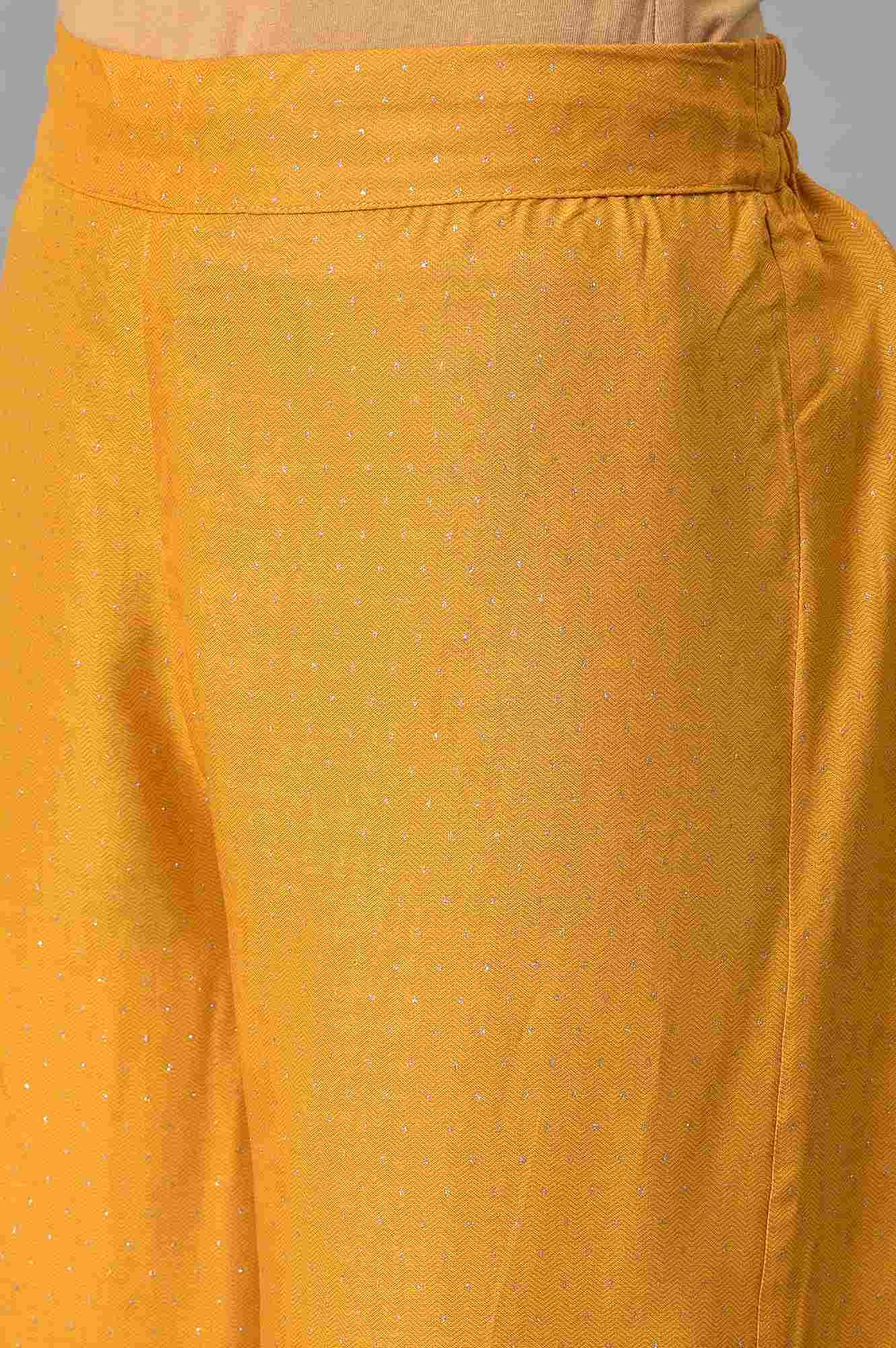 Dark Yellow A-Line Embroidered kurta With Parallel Pants And Jacquard Dupatta - wforwoman
