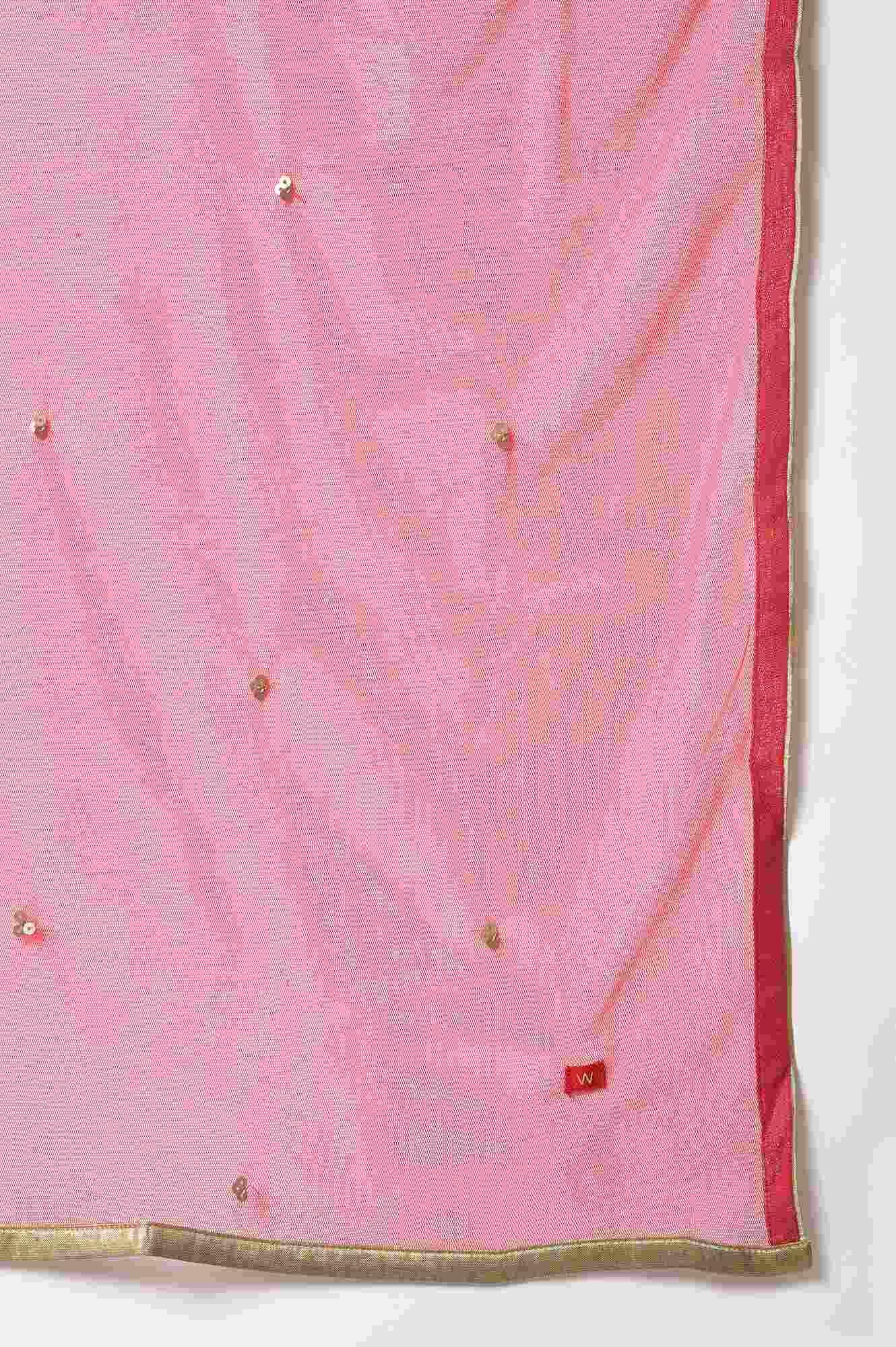 Red Embroidered Festive kurta With Culottes And Mesh Dupatta - wforwoman