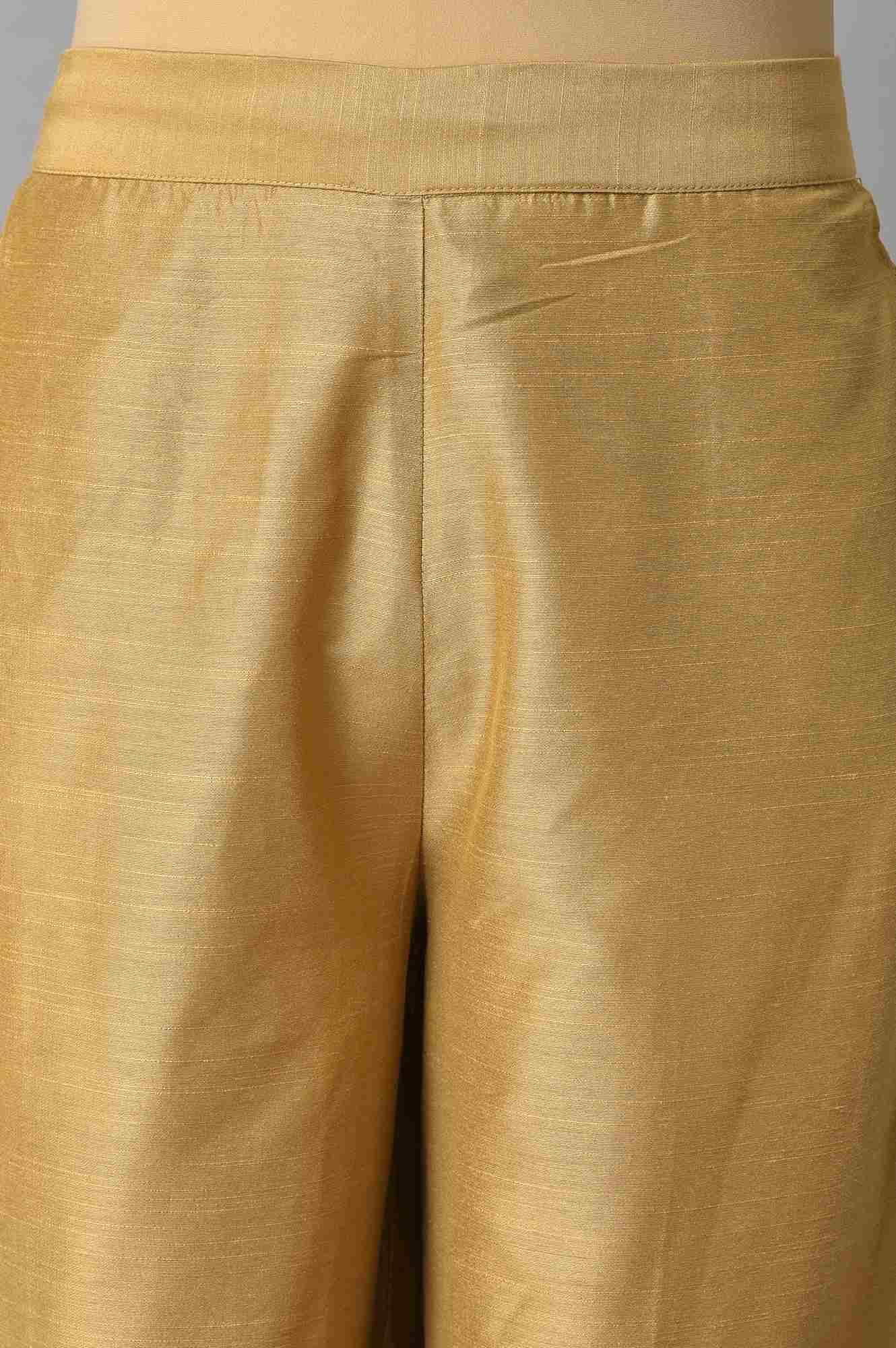 Navy Blue Embroidered kurta With Golden Parallel Pants - wforwoman