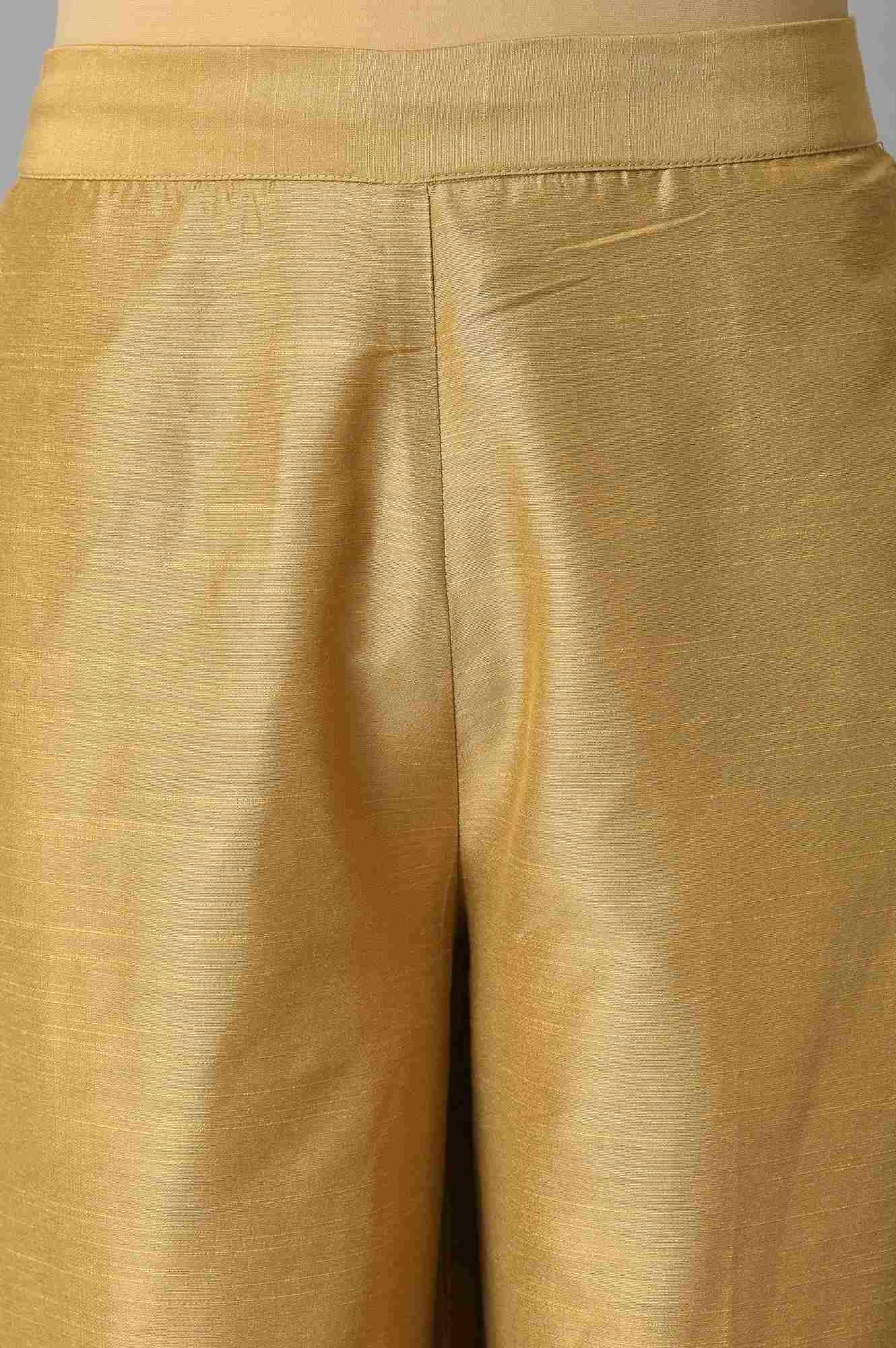 Olive Green Embroidered kurta With Gold Parallel Pants - wforwoman