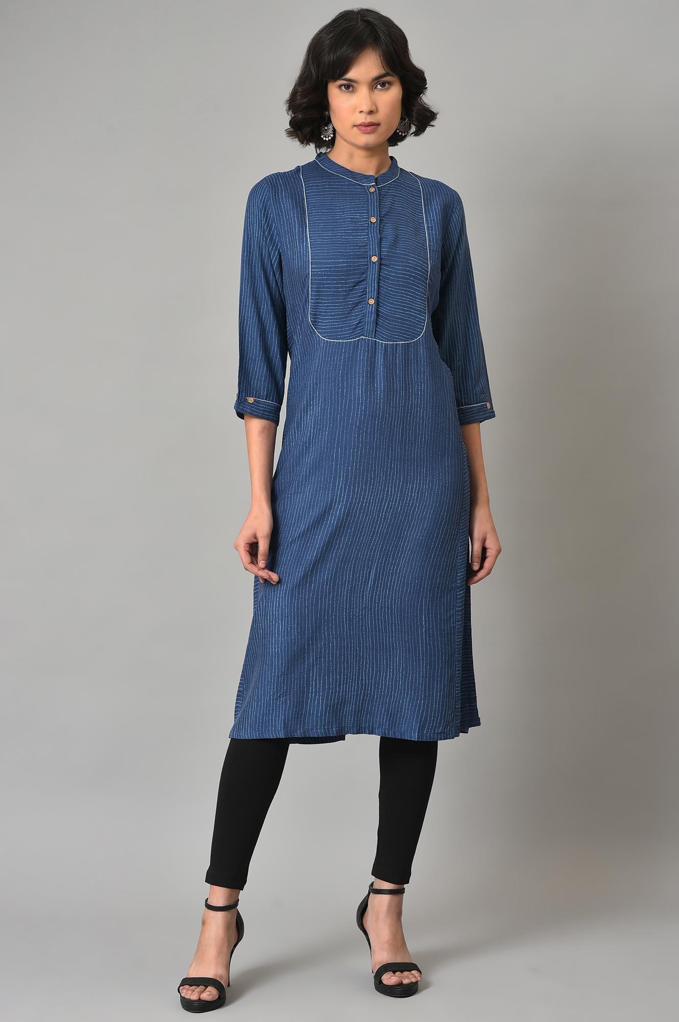 reformation black and white dress Buy Blue Stripes Printed A-Line kurta With Black Tights Online for Woman