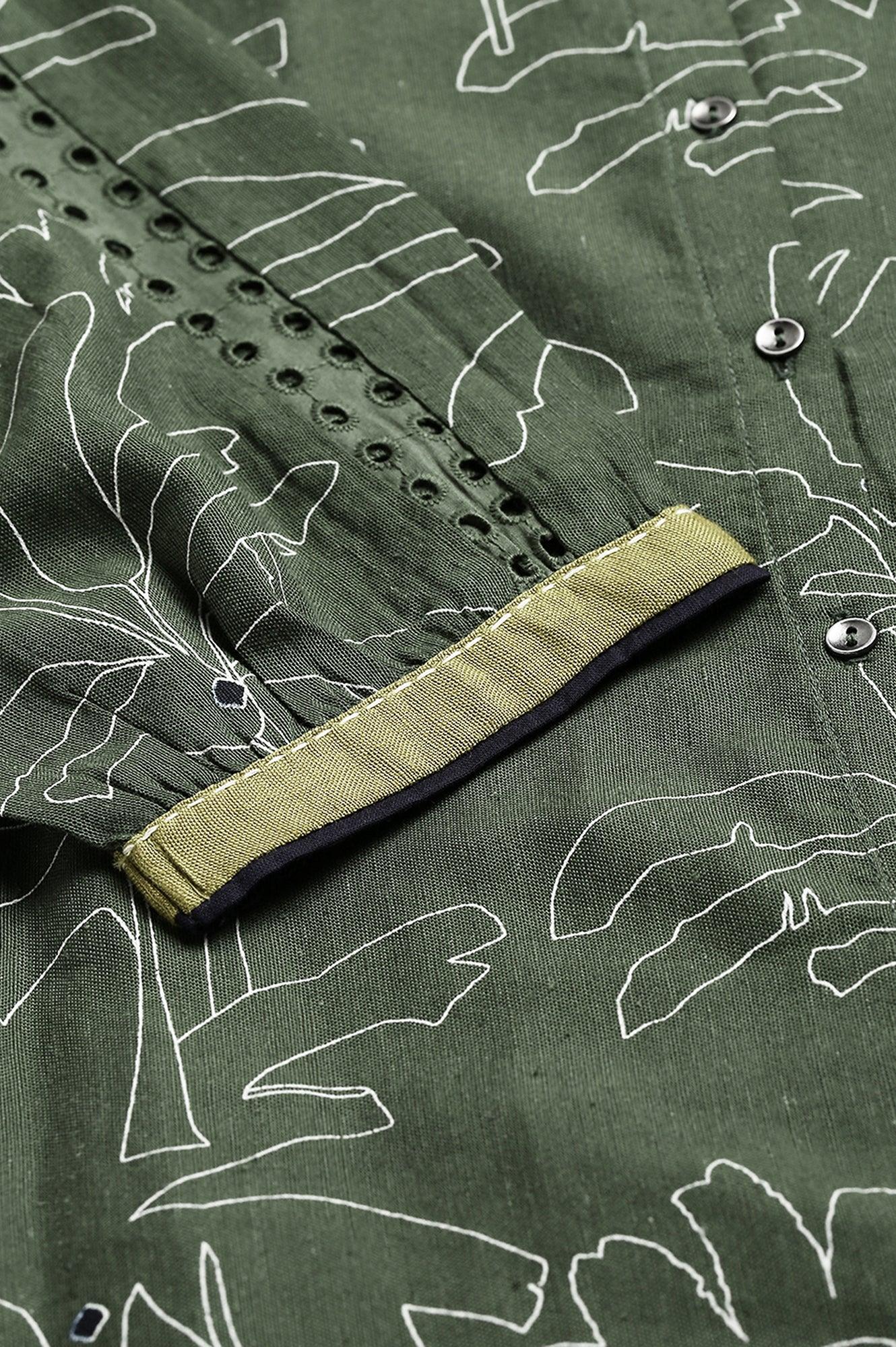 Dark Green A-Line Gathered kurta With Straight Pants - wforwoman