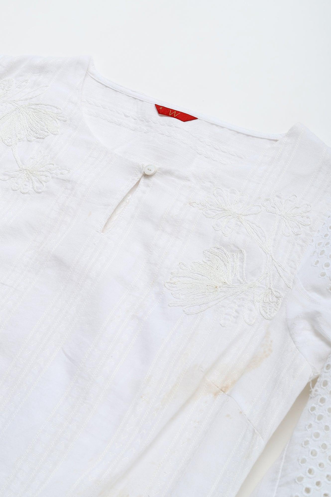 Ecru Textured Schiffli kurta With Pants Set - wforwoman