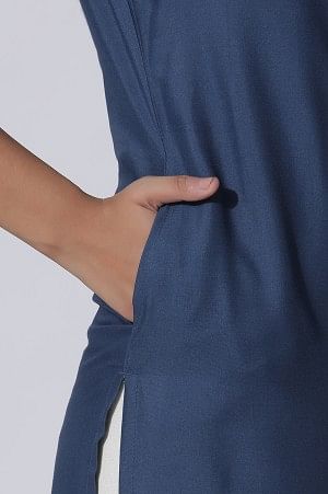 Blue & Grey Colour Block Kurta And Pants Set