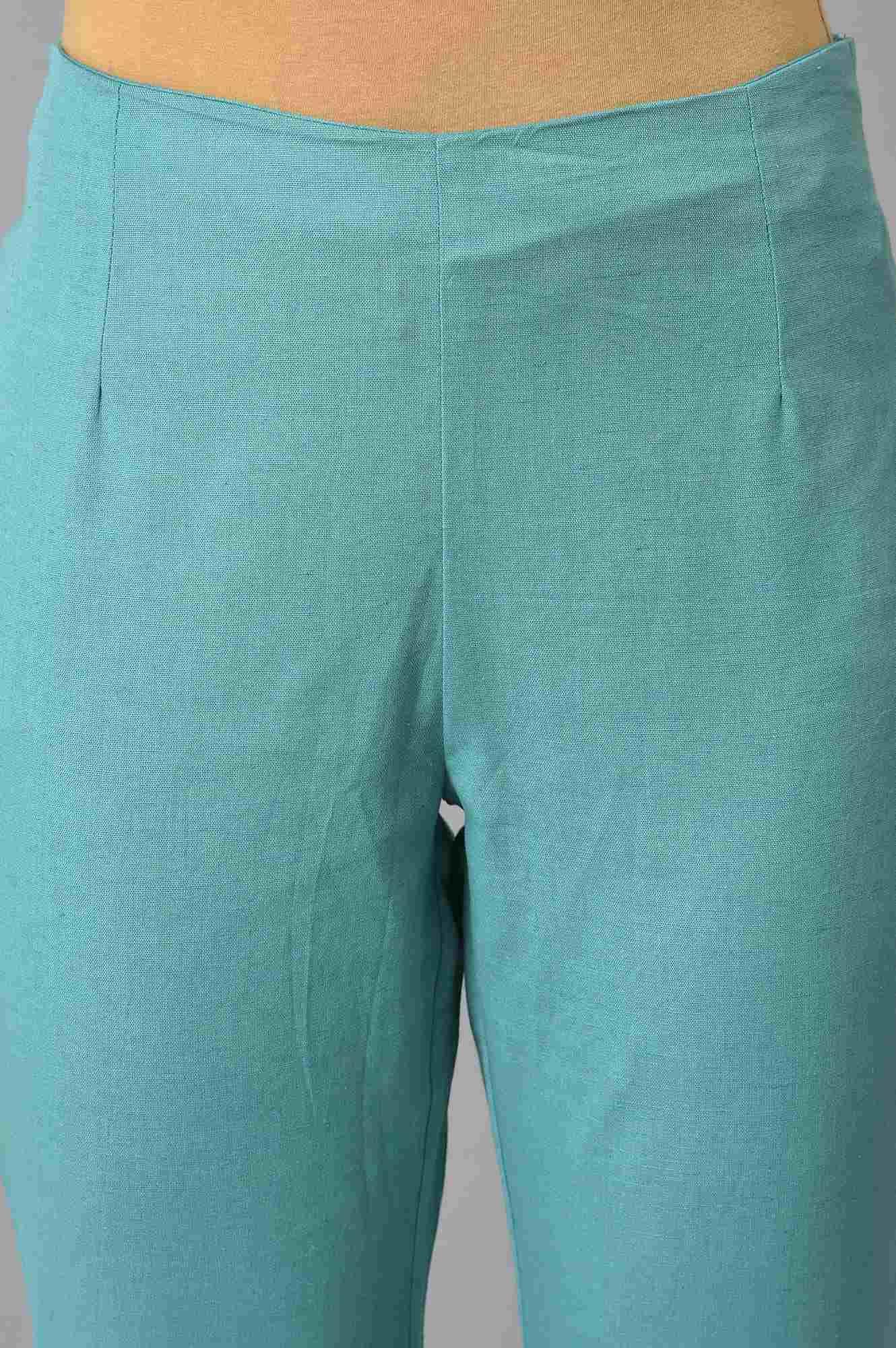 Yellow Glitter Printed kurta With Blue Slim Pants - wforwoman