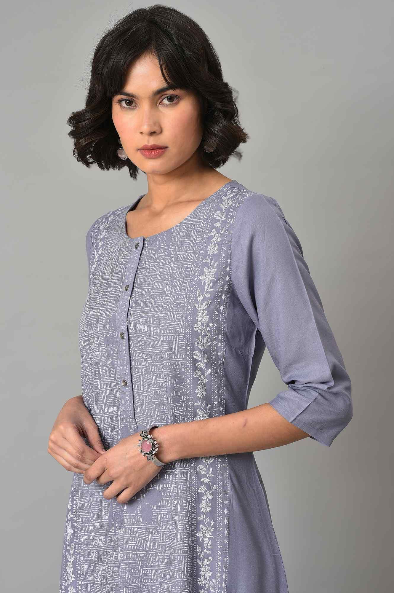 Dusk Purple Floral Printed kurta With Embroidered Ecru Pants And Dupatta - wforwoman