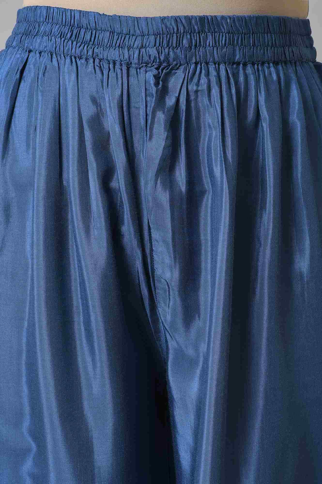 Blue Embroidered kurta With Parallel Pants And Pink Dupatta - wforwoman