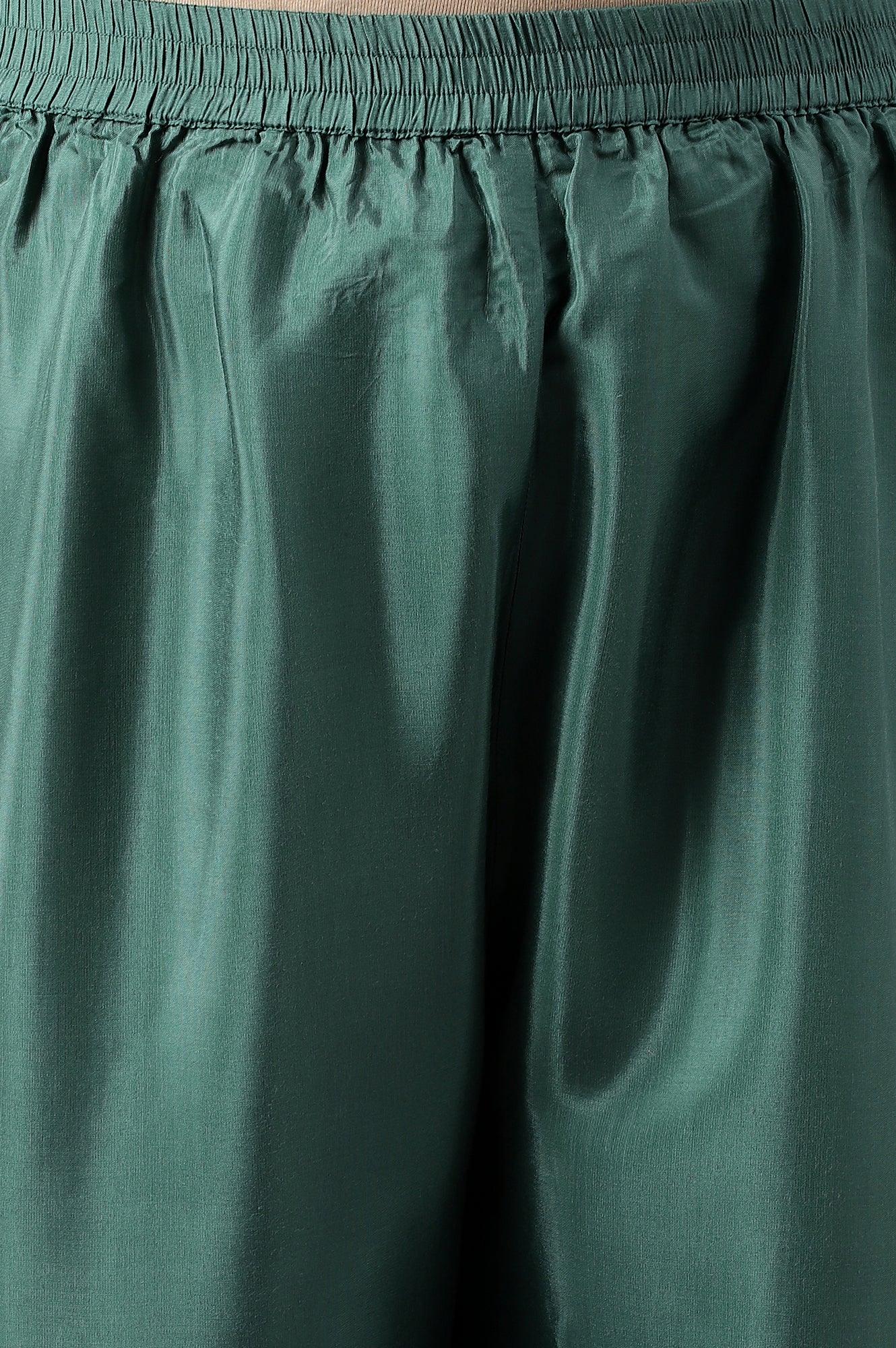 Plus Size Dark Green Embroidered kurta With Parallel Pants And Pink Printed Dupatta - wforwoman