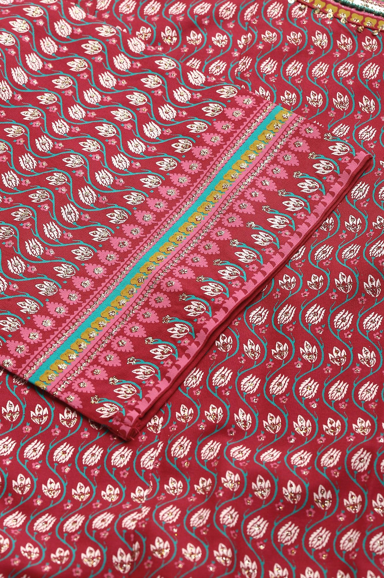 Dark Pink Printed Plus Size Kalidar kurta - wforwoman