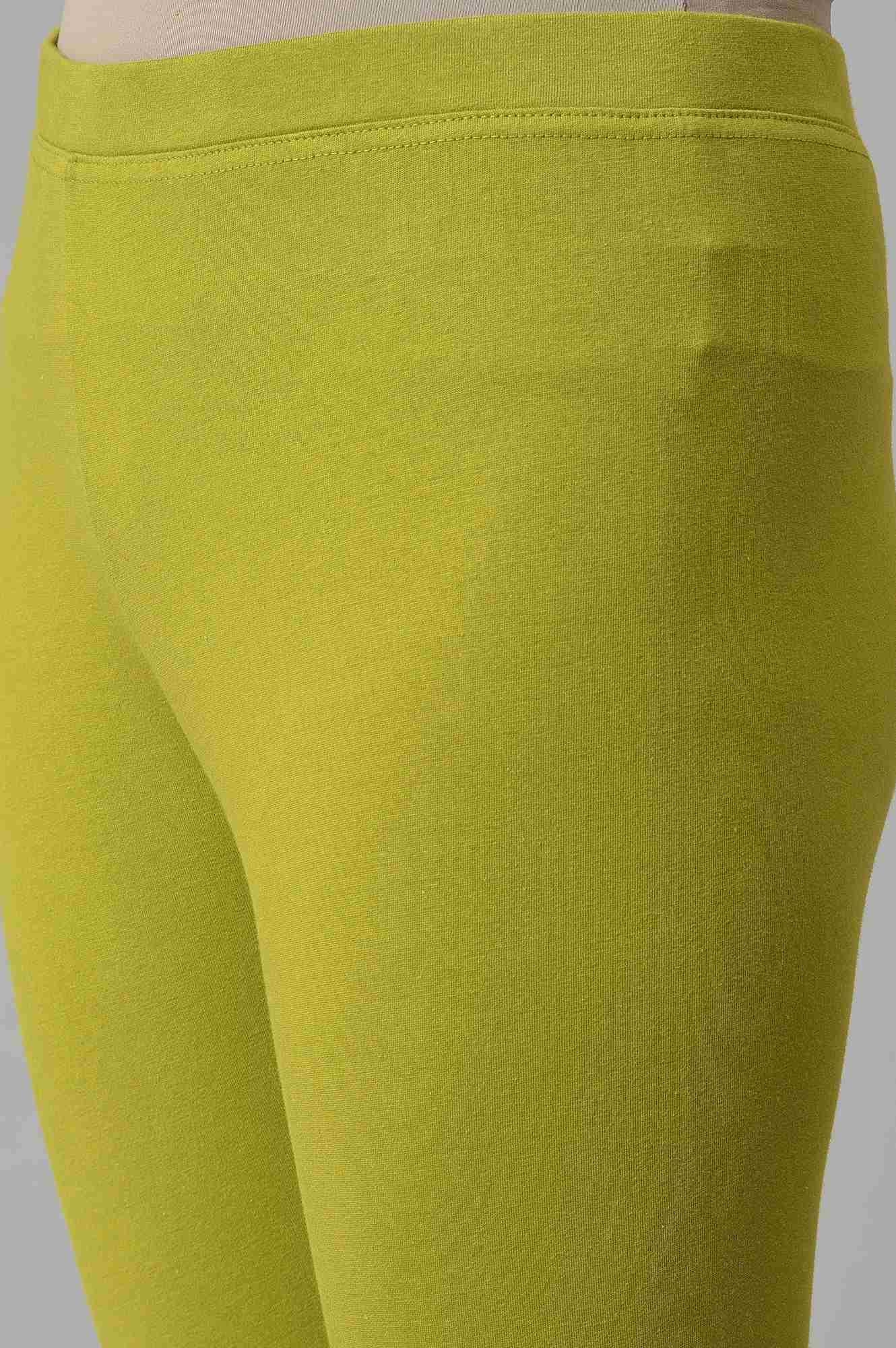 Lemon Yellow And Olive Green Printed kurta With Tights And Dupatta - wforwoman