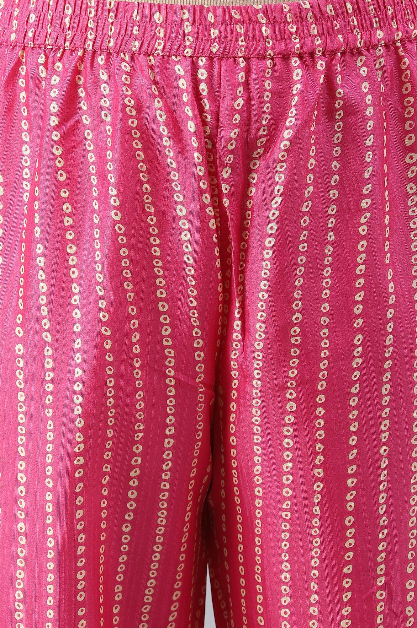 Plus Size Pink Bandhani Printed Embroidered kurta With Pants And Organza Dupatta - wforwoman