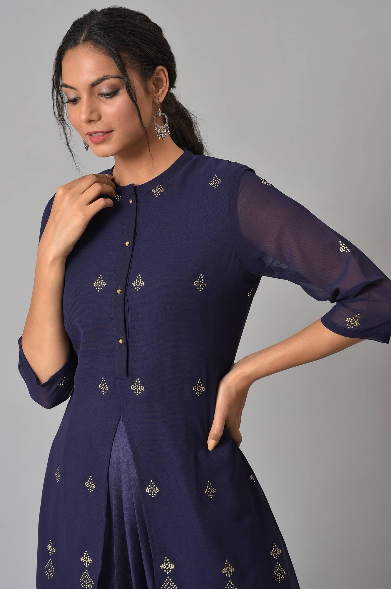 Grape Purple Cowled Hemline kurta With Tights - wforwoman