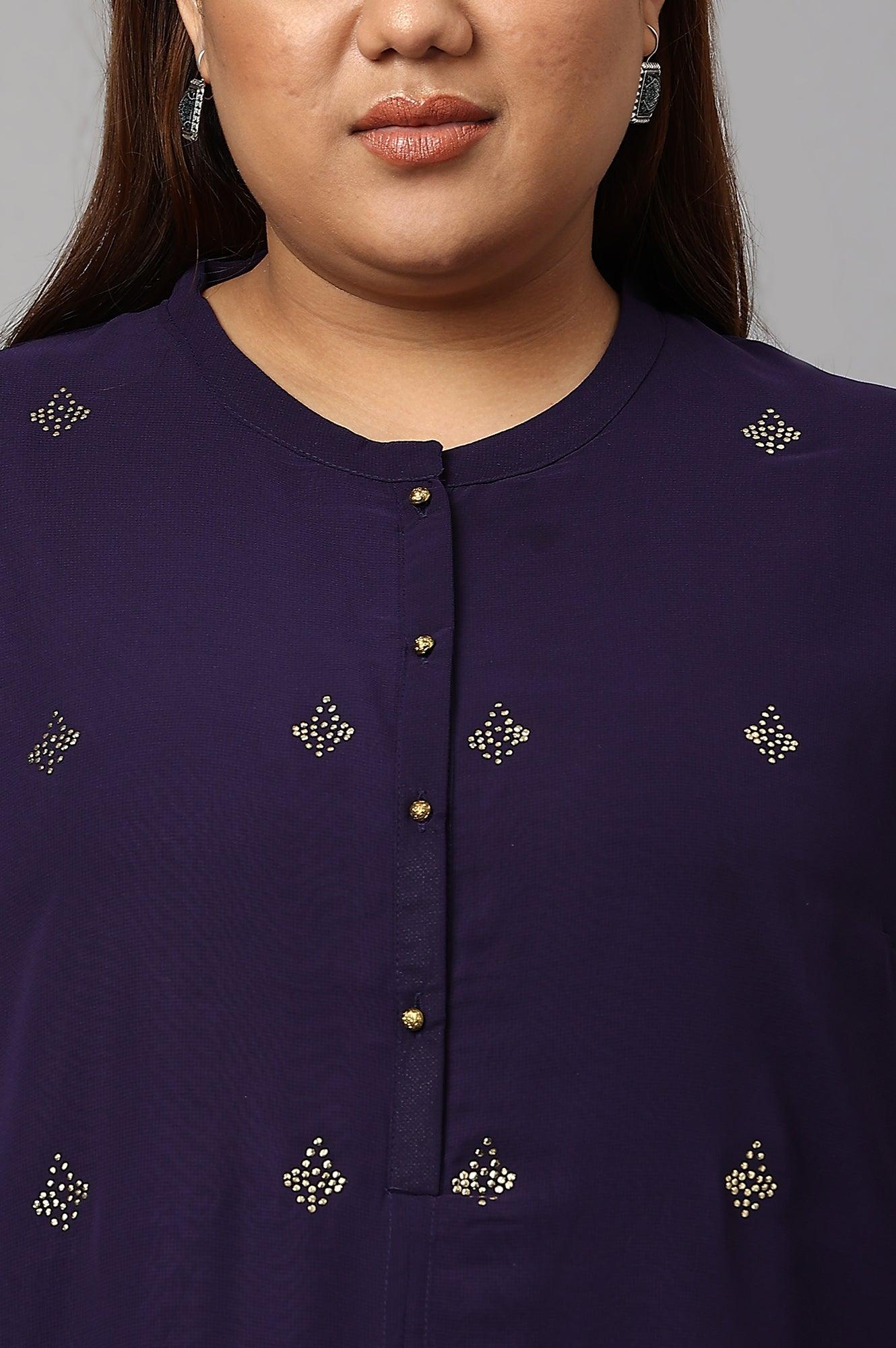 Plus Size Grape Purple Cowled Hemline kurta With Tights - wforwoman
