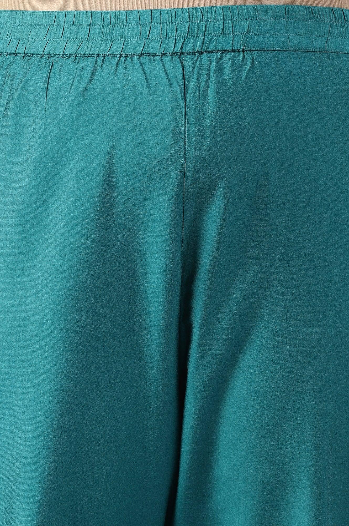 Plus Size Teal Green Karnatka Silk kurta With Slim Pants And Mukaish Dupatta - wforwoman