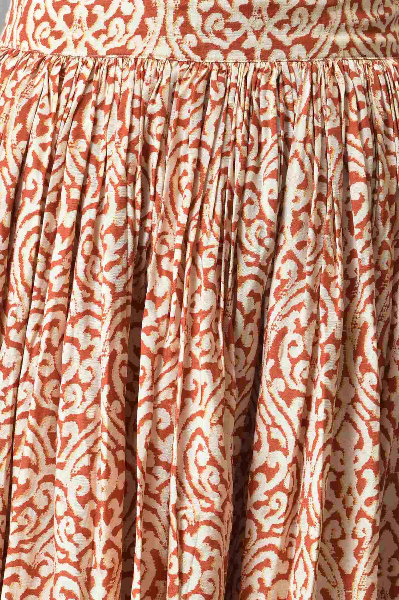 Orange Ikkat Printed Cape with Crop Top and Skirt Co-ord Set - wforwoman