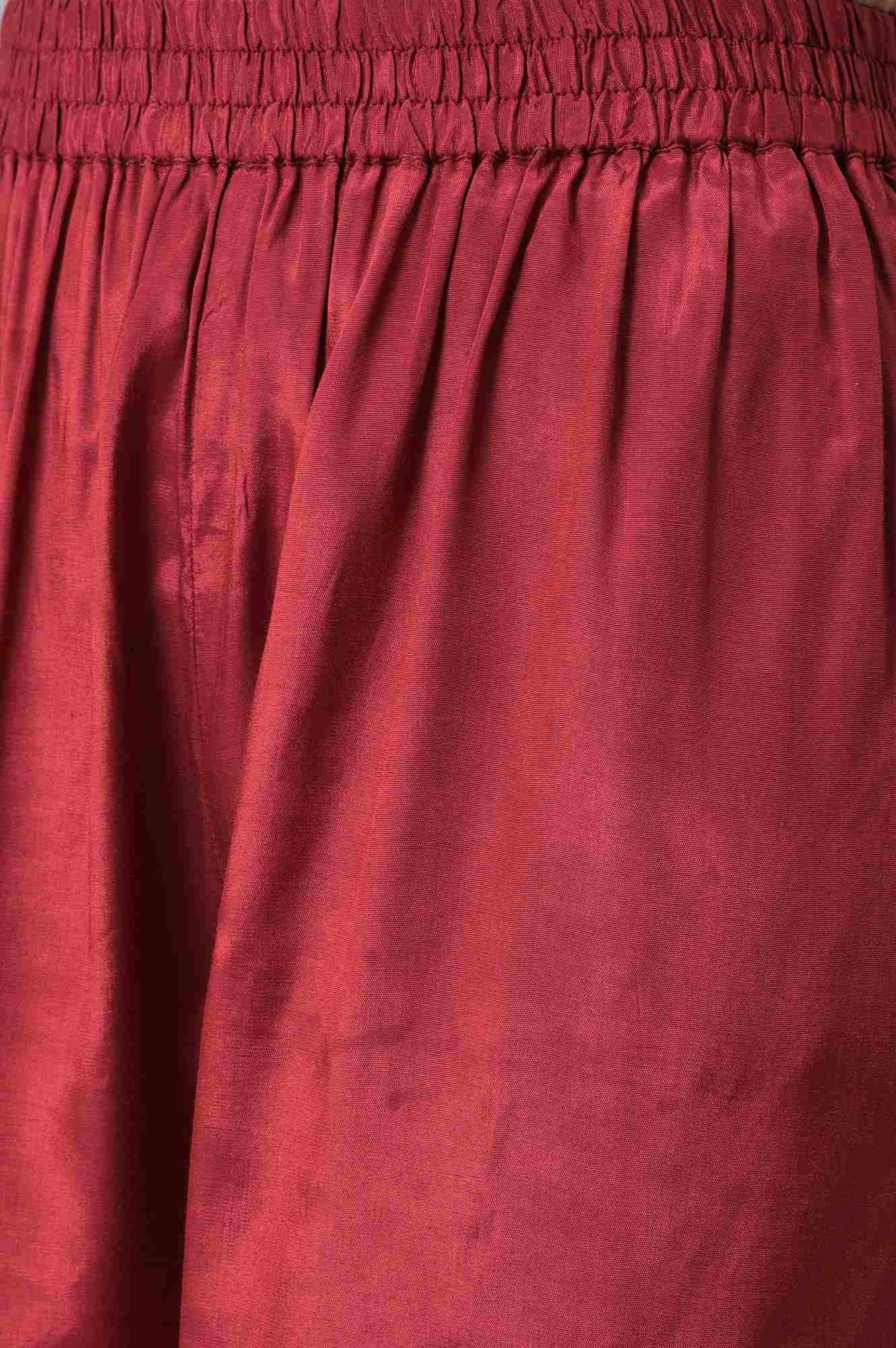 Dark Red Solid Shantung kurta with Parallel Pants Co-ord Set - wforwoman