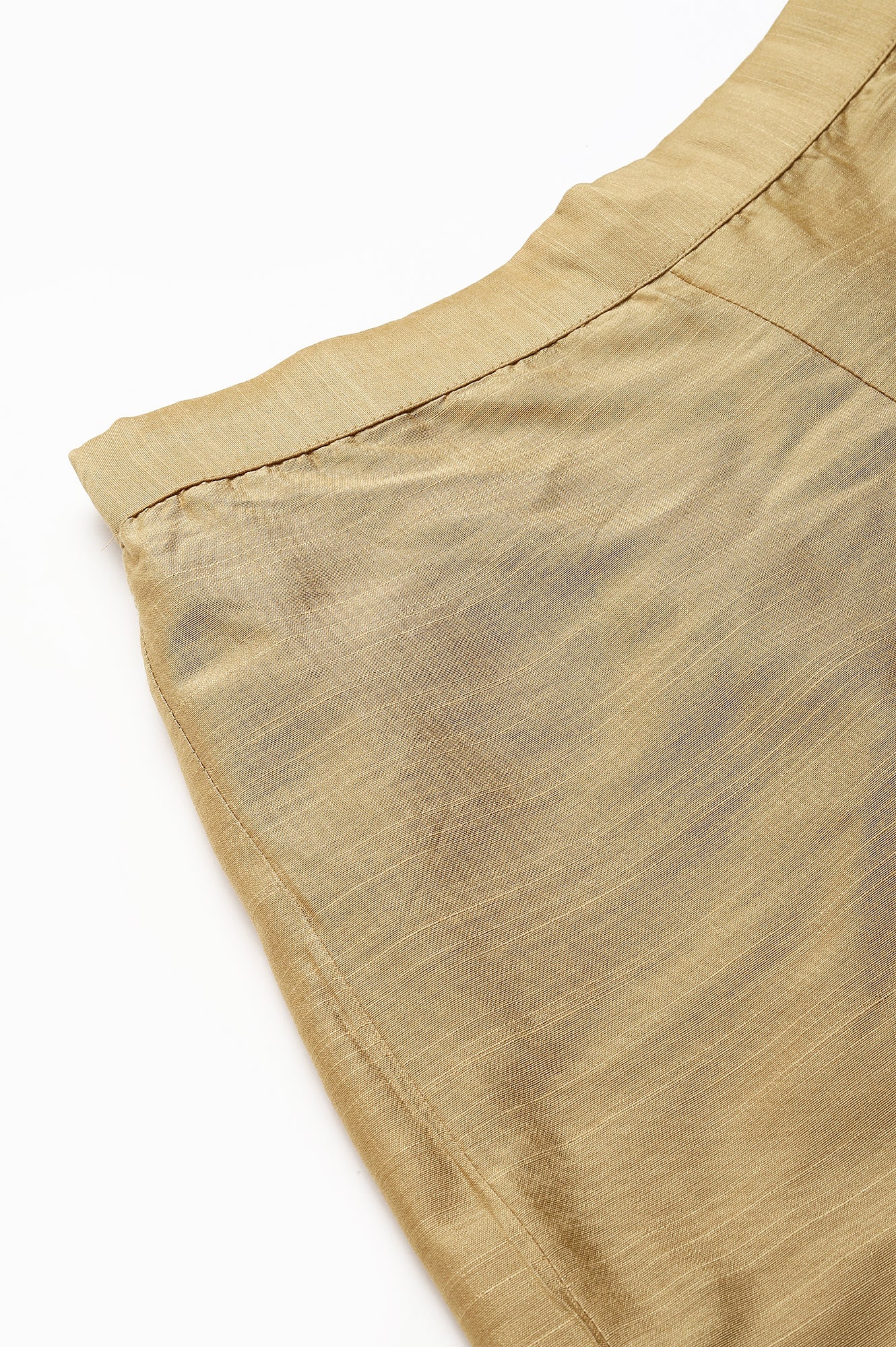 Gold Solid Plain Straight Woven Parallel Pant