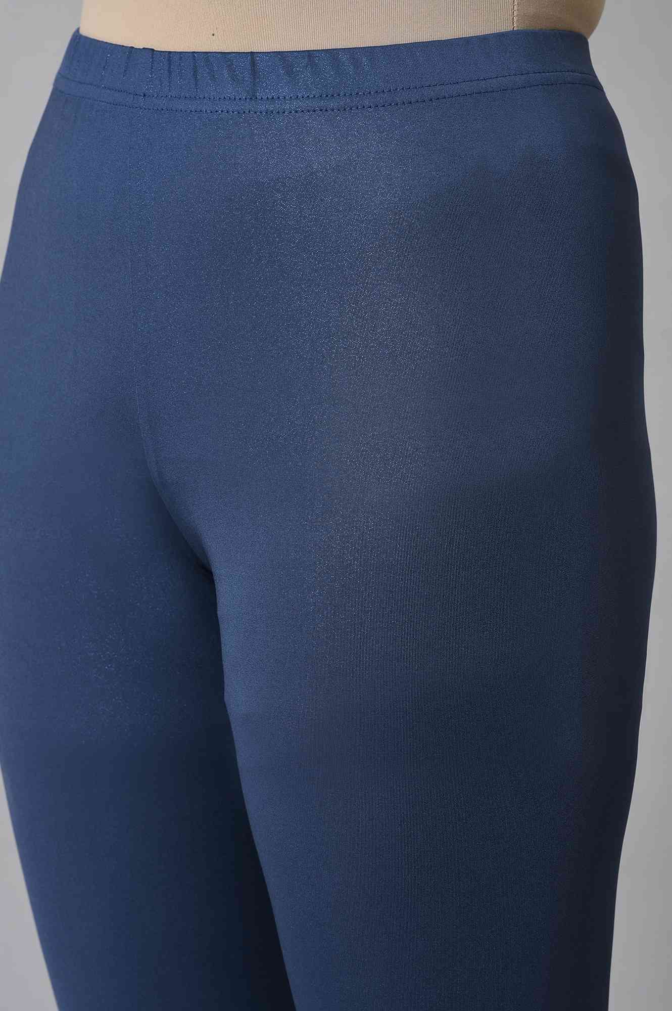 Blue Solid Skinny Fit Tights With Slip On Closure
