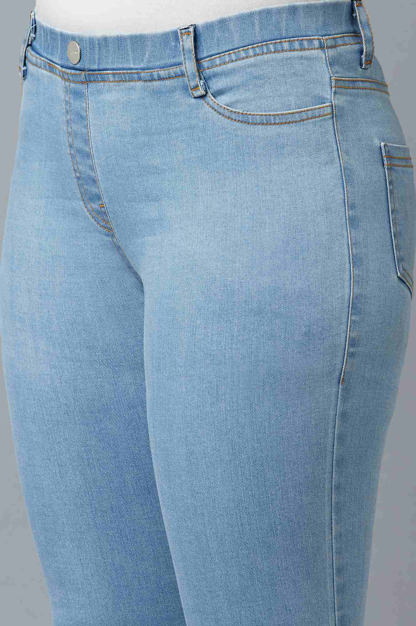 Ice Blue Solid Skinny-fit Denim Jeggings with Elasticated Waist