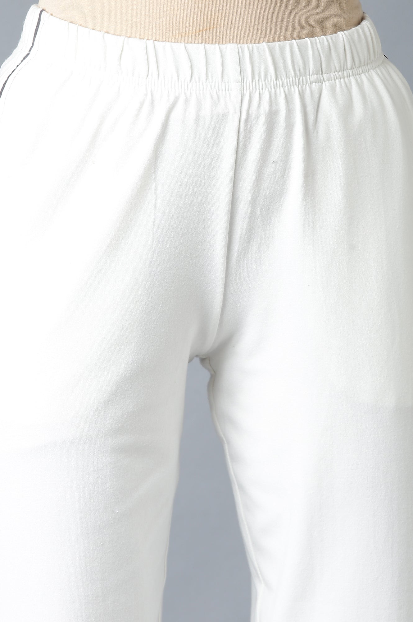 White Solid Straight Fit Cotton Pants With Elasticated Waistband