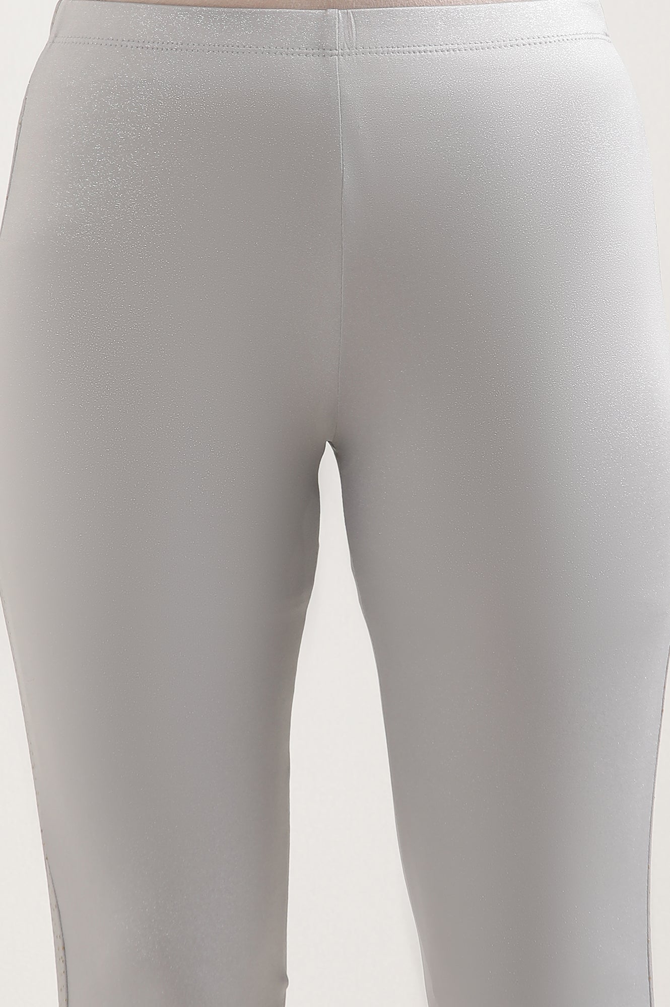 Silver Solid Skinny Fit Tights With Elasticated Waist