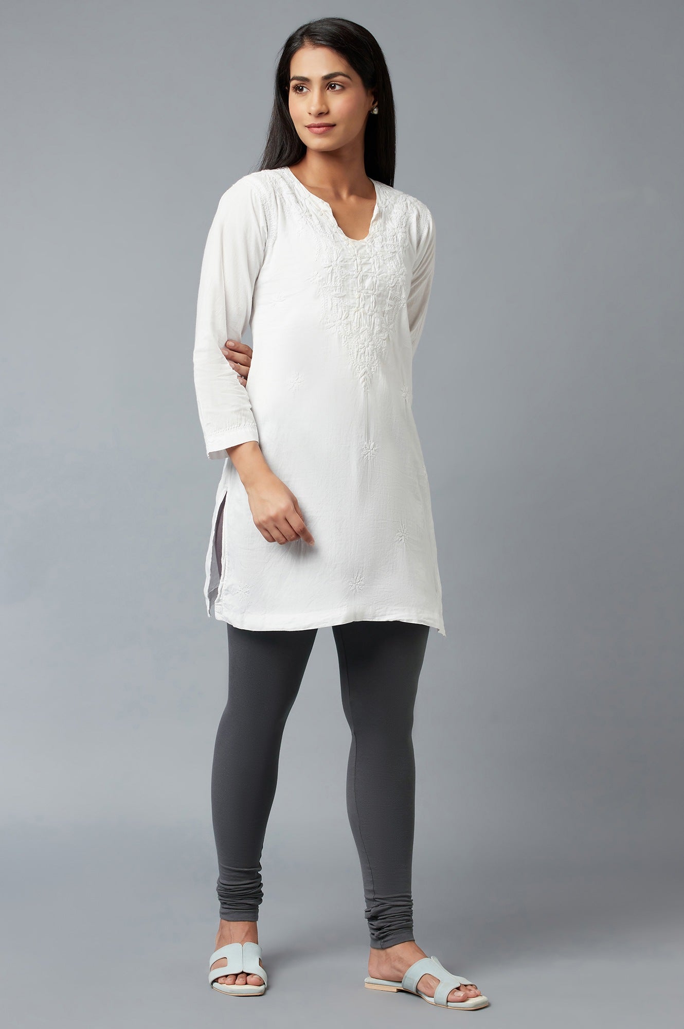 Grey Ankle Length Cotton Lycra Churidar