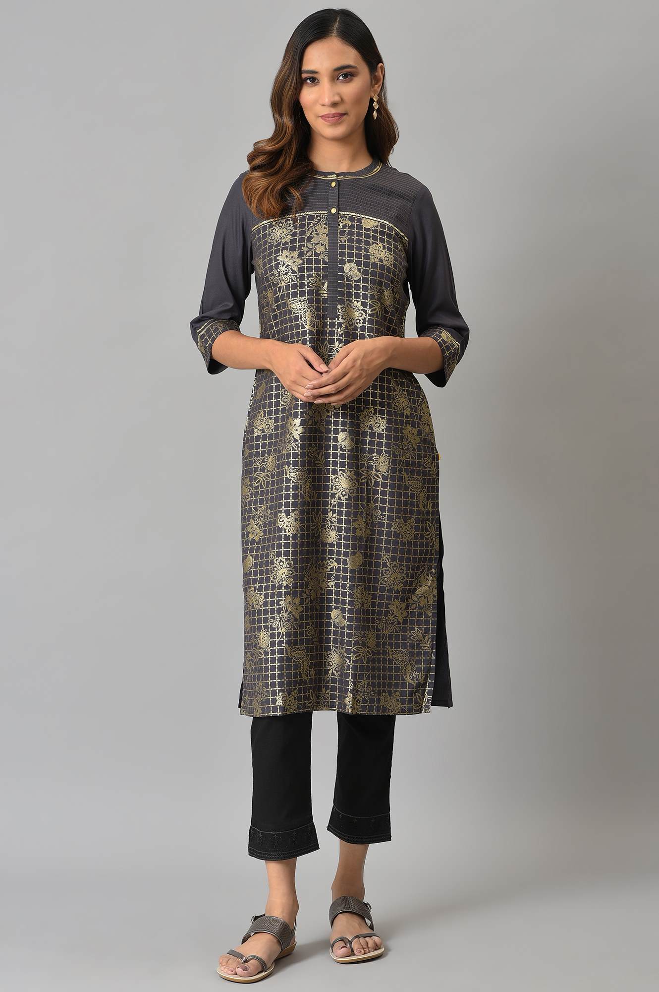 Black Floral Printed Straight Fit Pants With Elasticated Waist