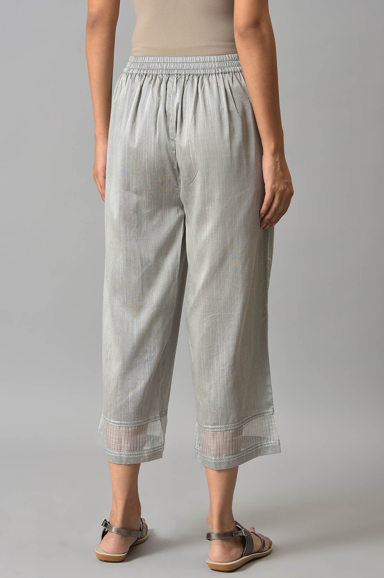 Grey Solid Straight Fit Culottes With Elasticated Waist