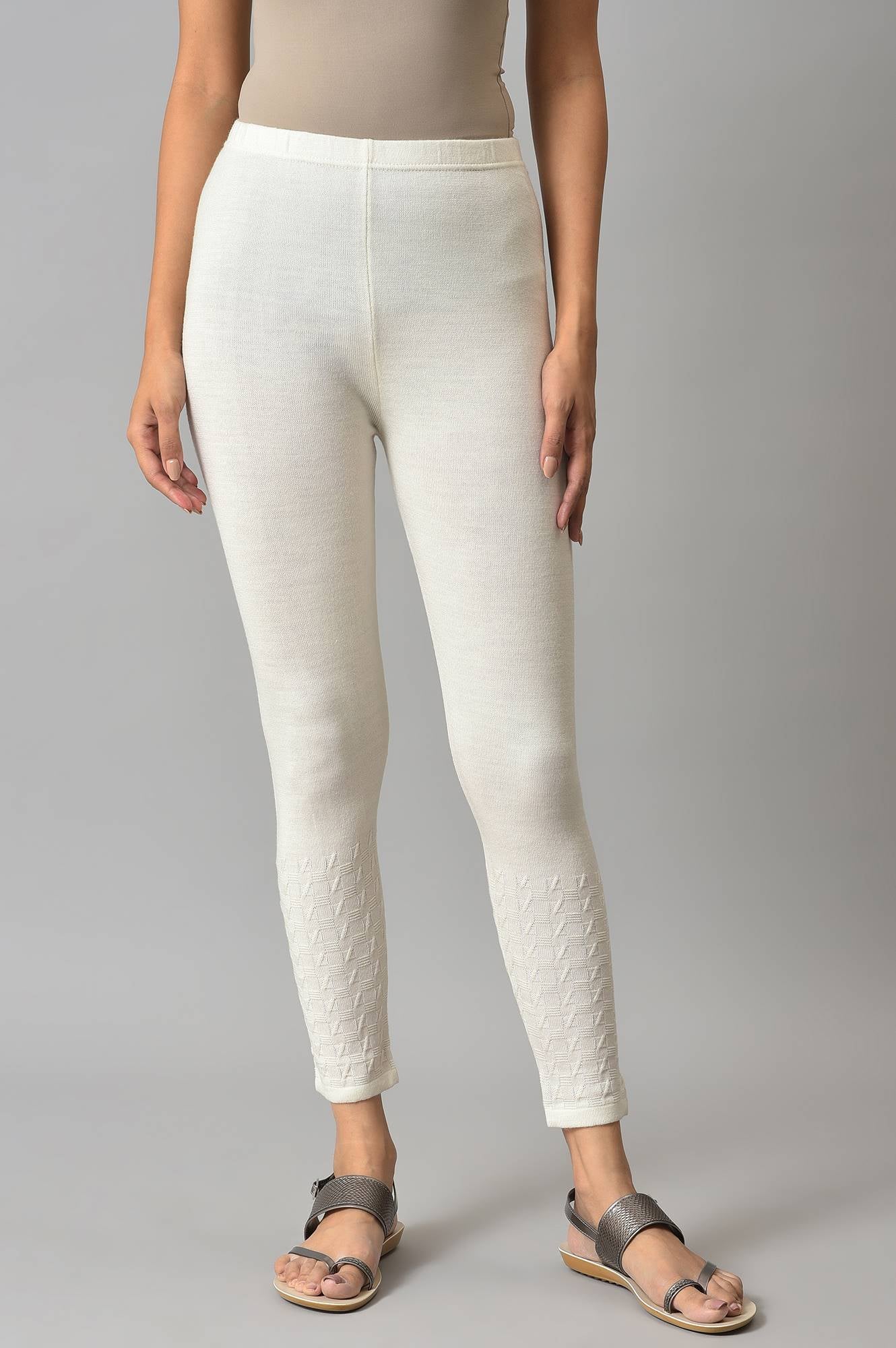 White Solid Skinny Tights With Elasticated Waistband