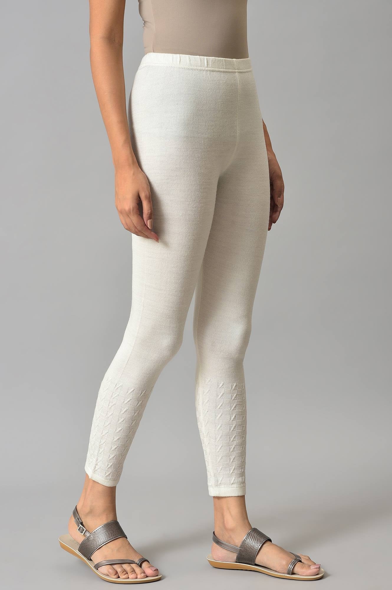 White Solid Skinny Tights With Elasticated Waistband